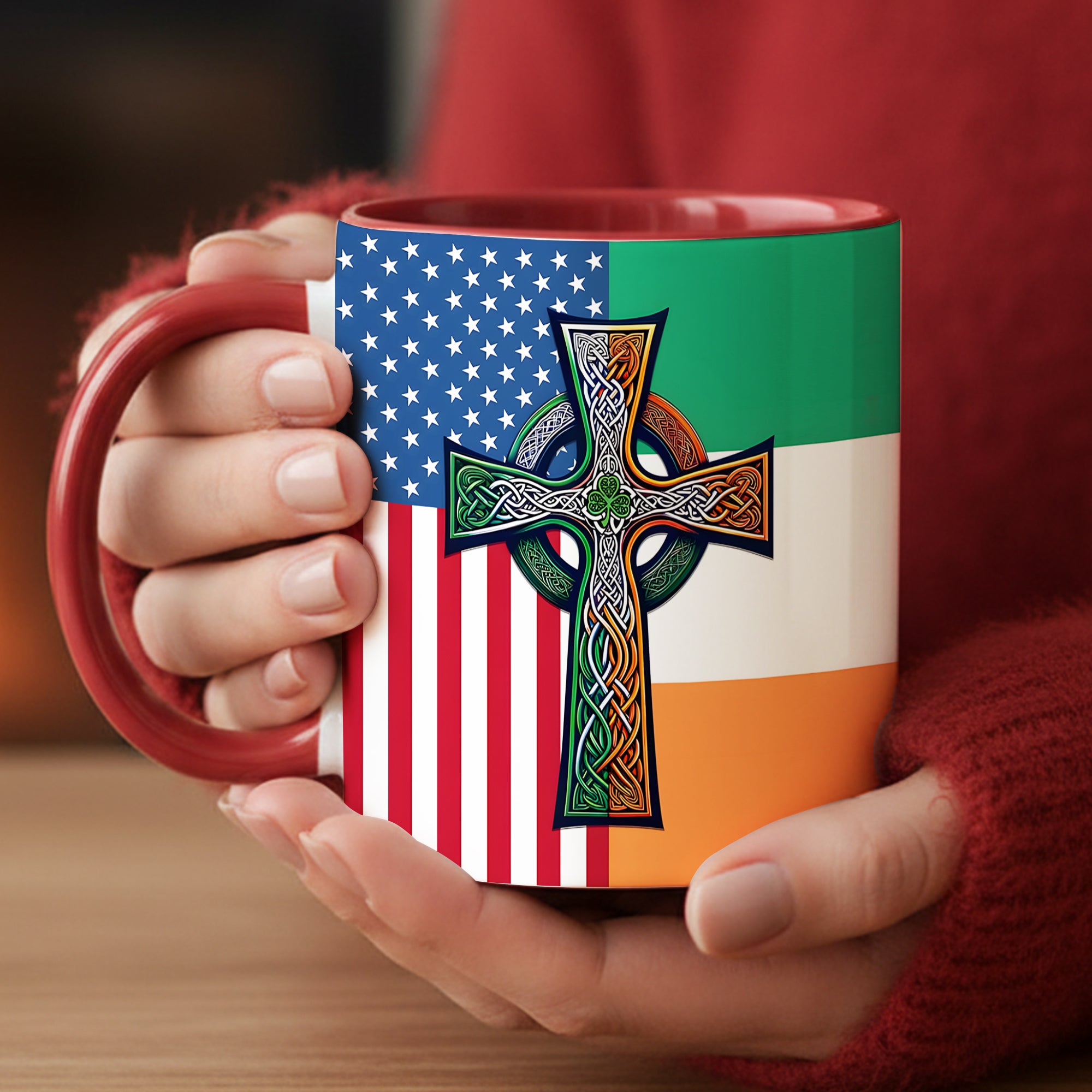 American Celtic Cross Accent Mug Irish Unique Gift For Dad - Image 11