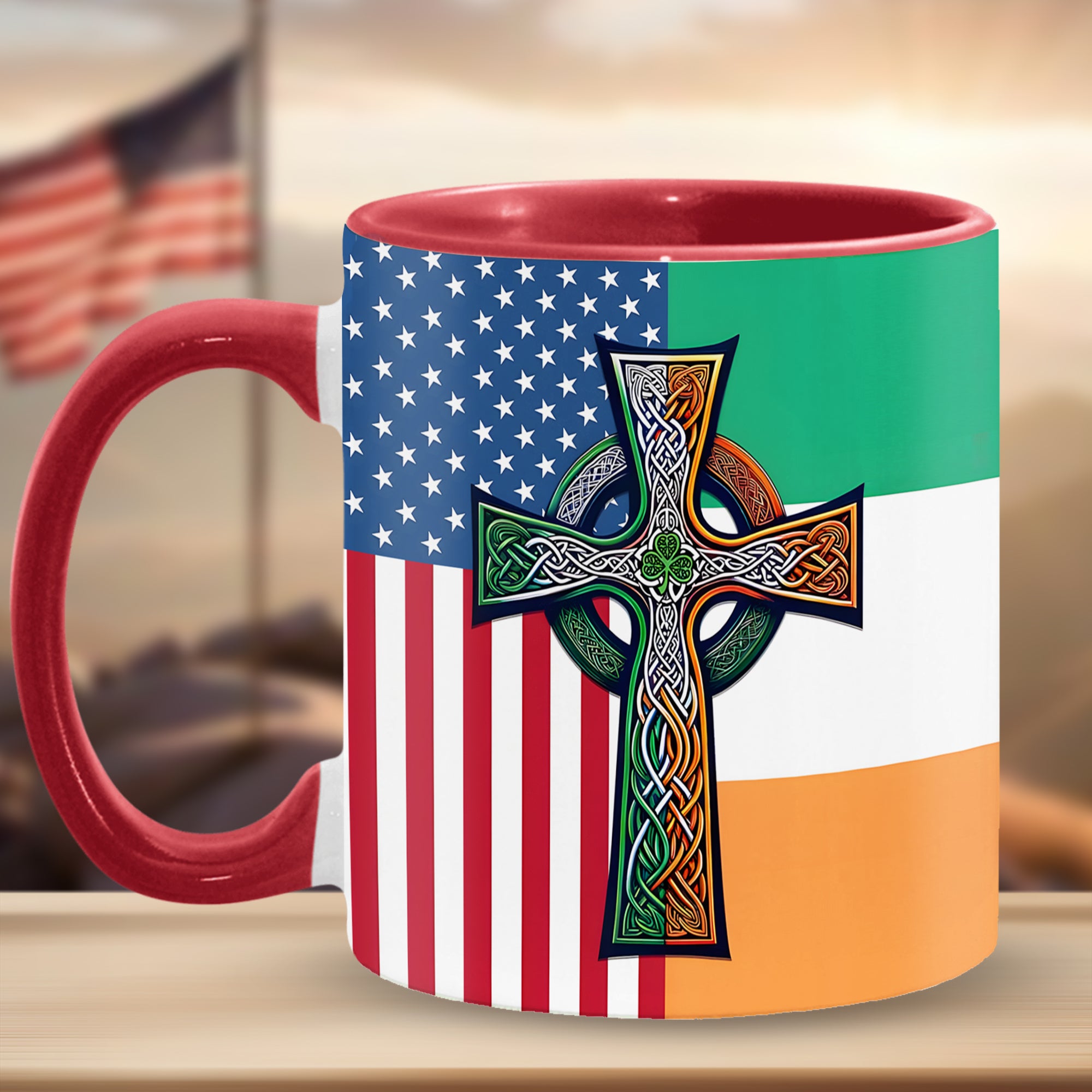 American Celtic Cross Accent Mug Irish Unique Gift For Dad - Image 15