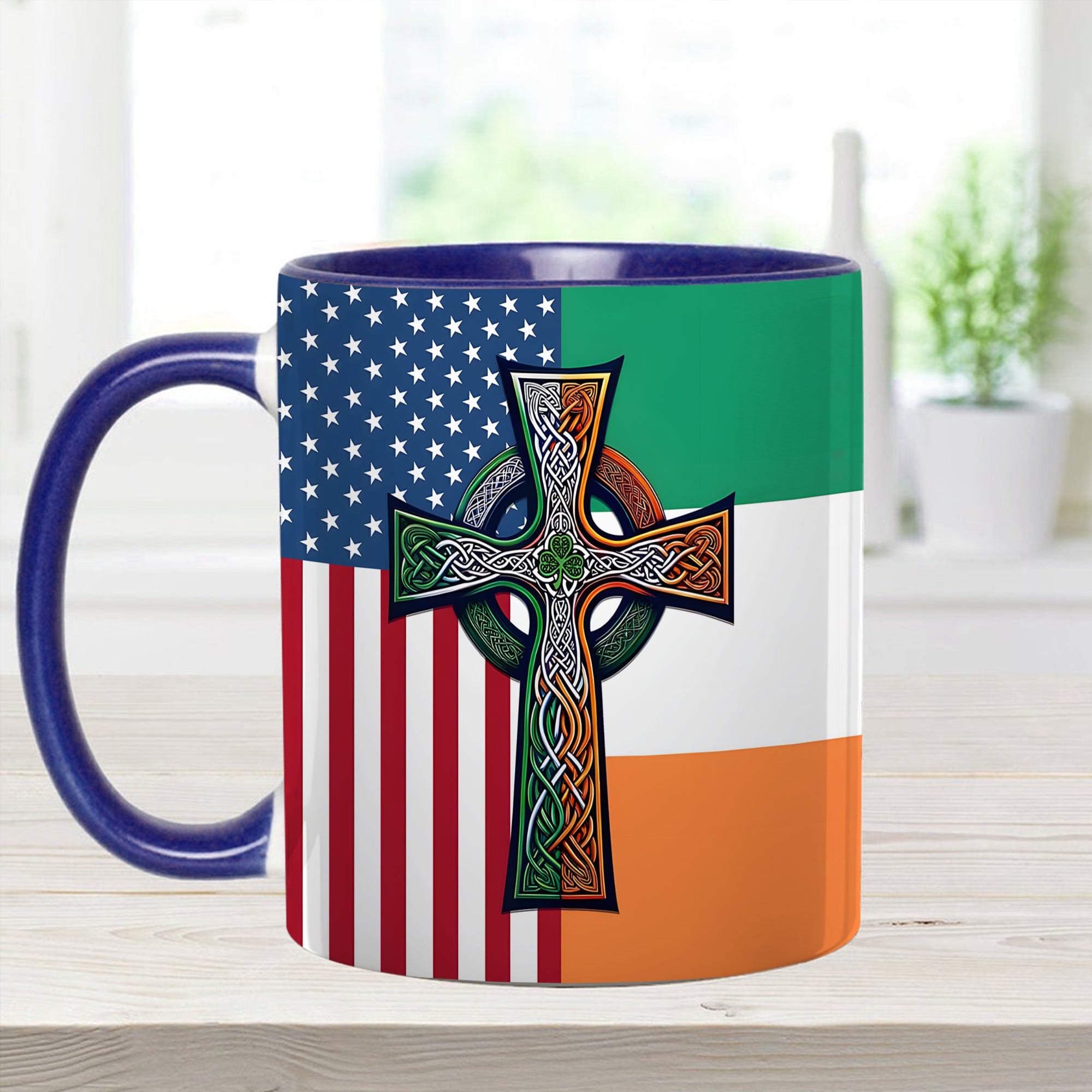 American Celtic Cross Accent Mug Irish Unique Gift For Dad - Image 9