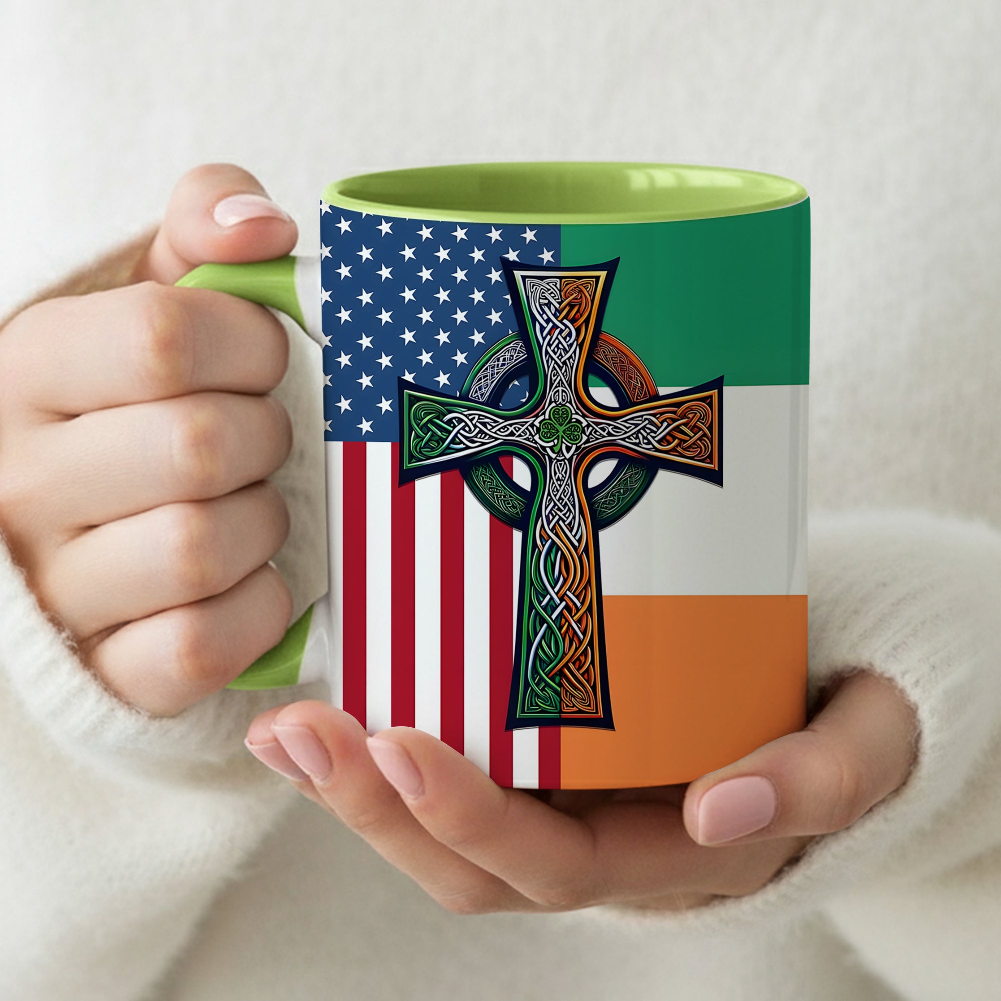 American Celtic Cross Accent Mug Irish Unique Gift For Dad - Image 17
