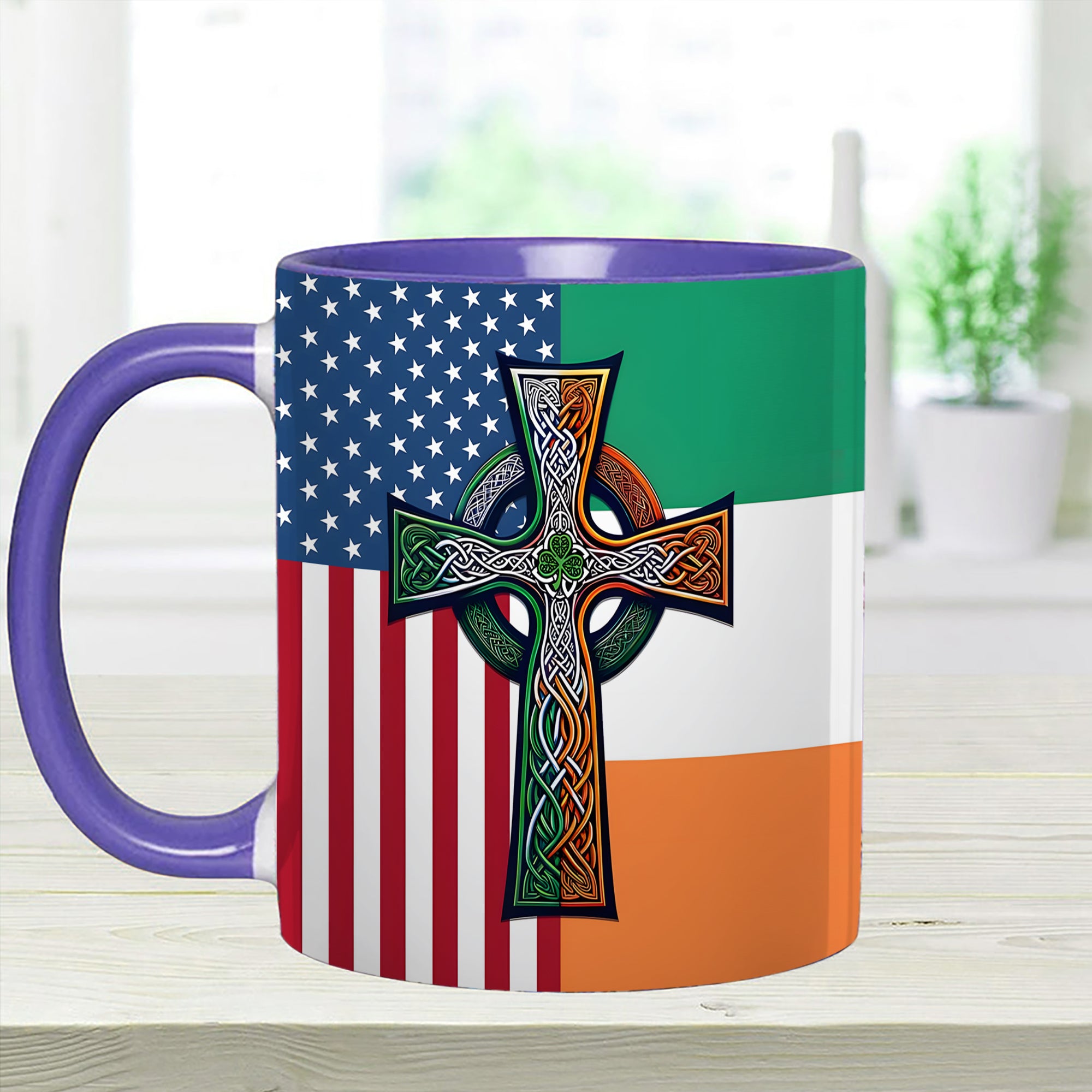 American Celtic Cross Accent Mug Irish Unique Gift For Dad - Image 5