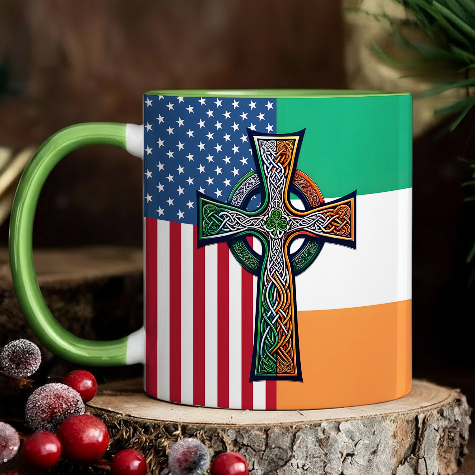 American Celtic Cross Accent Mug Irish Unique Gift For Dad - Image 14