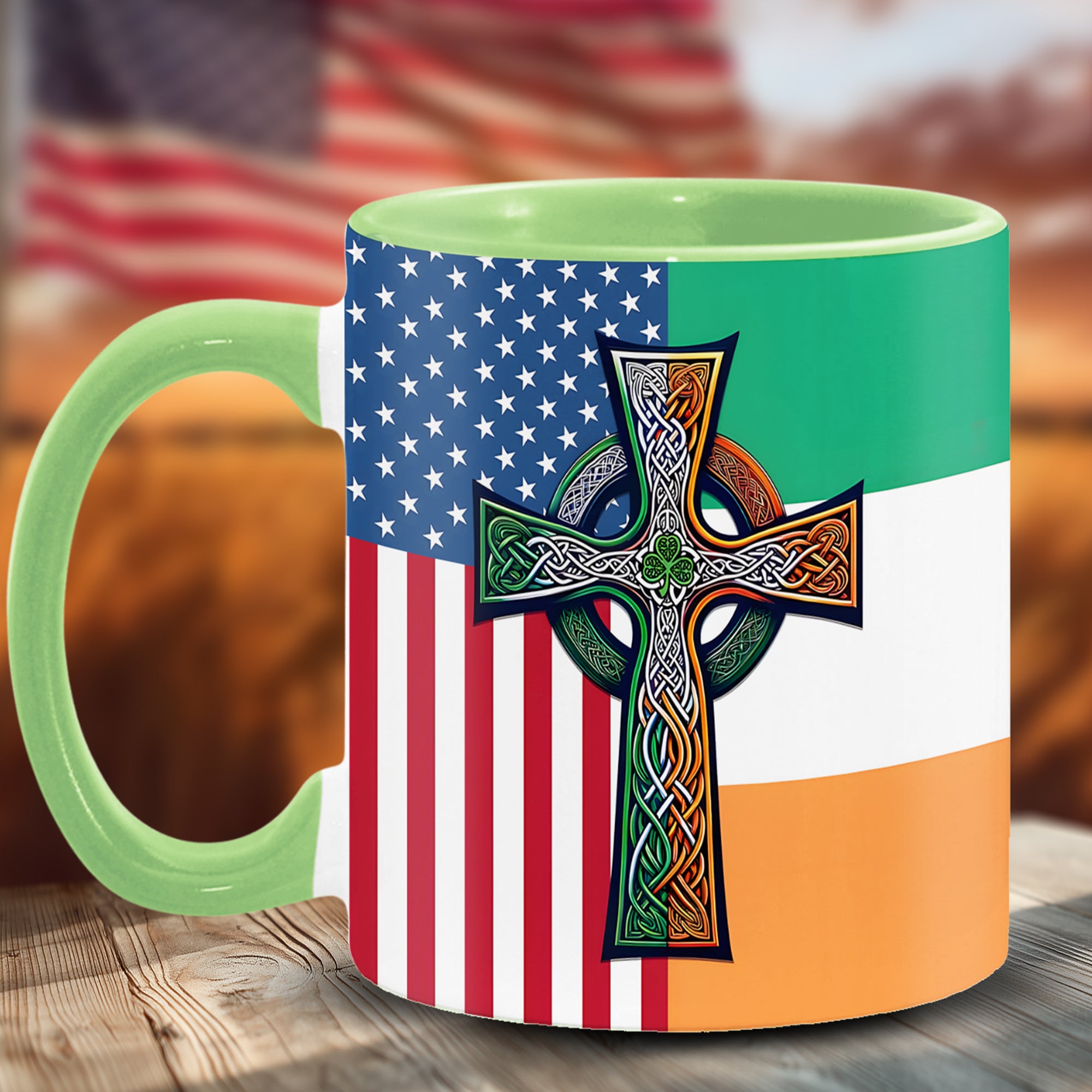 American Celtic Cross Accent Mug Irish Unique Gift For Dad - Image 13