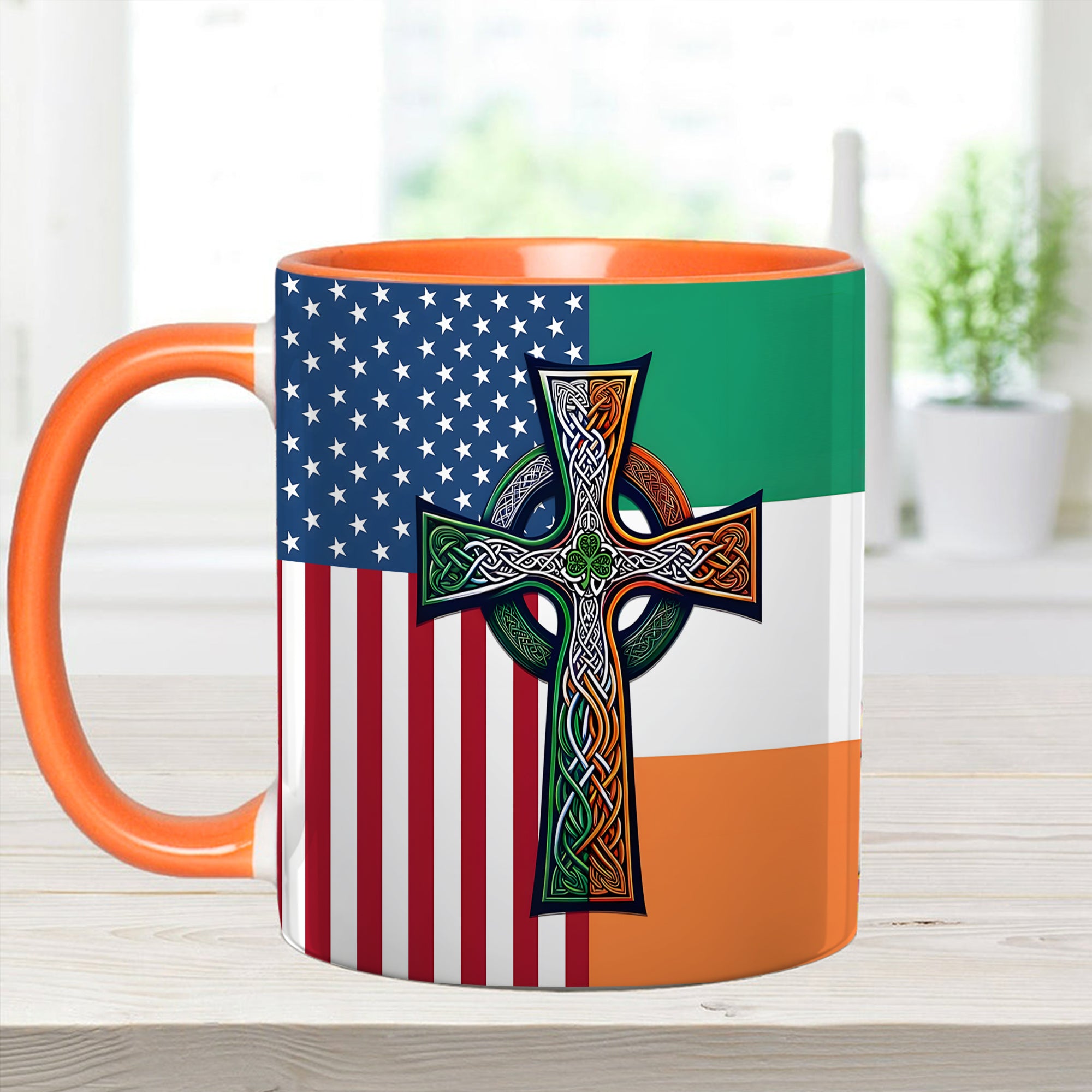 American Celtic Cross Accent Mug Irish Unique Gift For Dad - Image 4