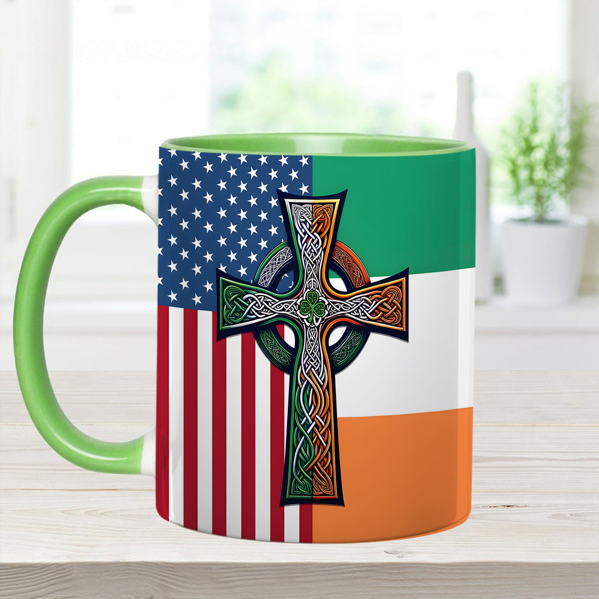 American Celtic Cross Accent Mug Irish Unique Gift For Dad - Image 2