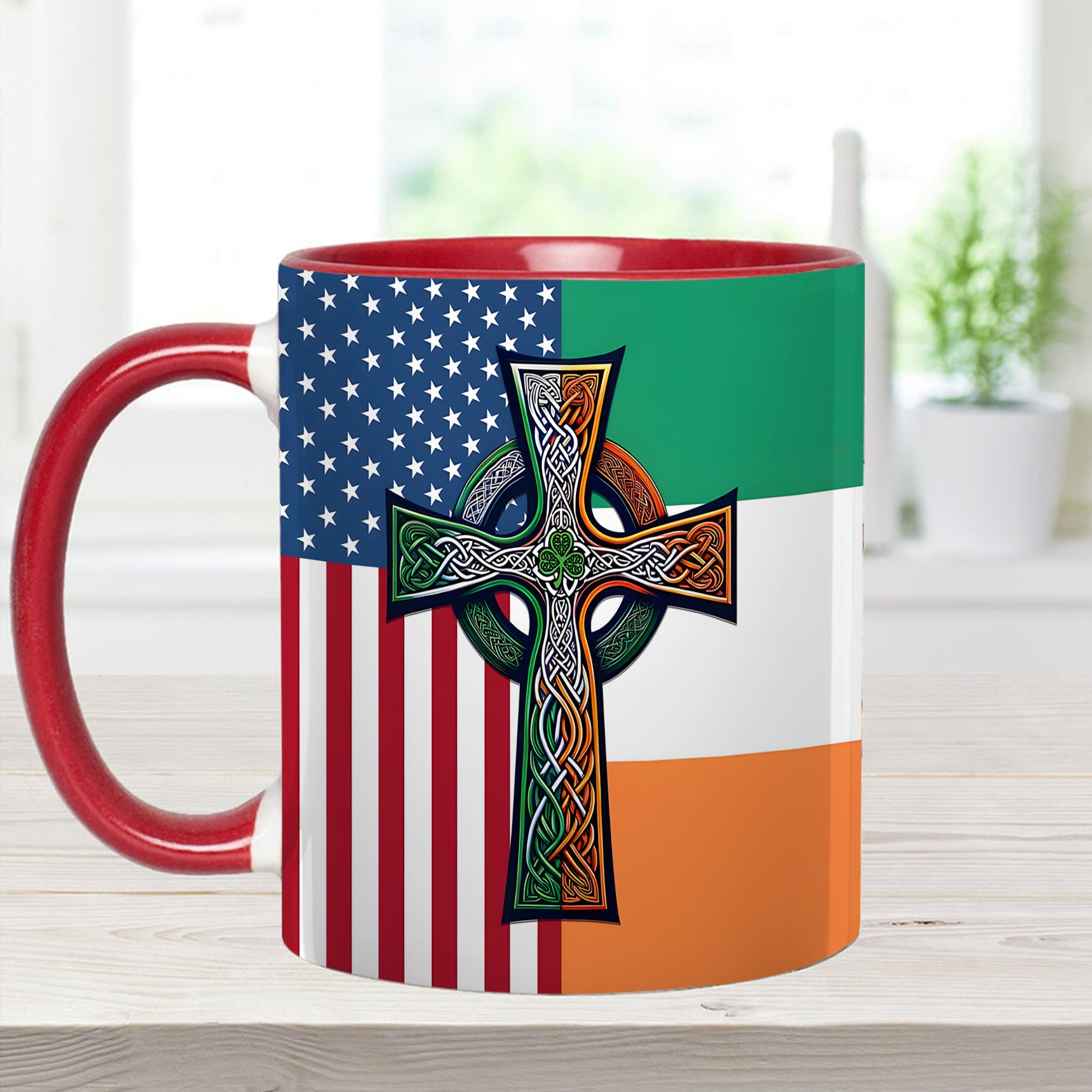American Celtic Cross Accent Mug Irish Unique Gift For Dad - Image 8