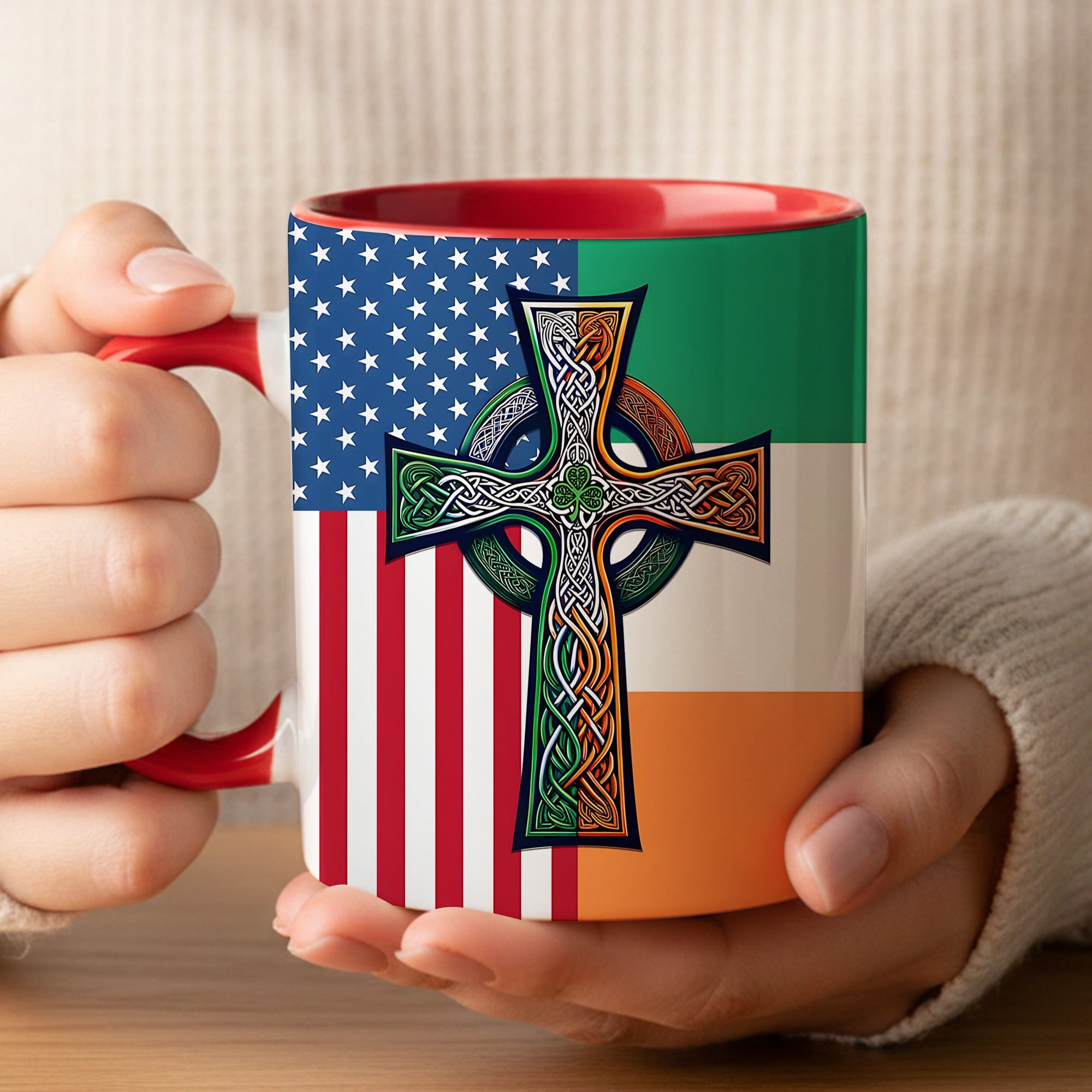American Celtic Cross Accent Mug Irish Unique Gift For Dad - Image 12