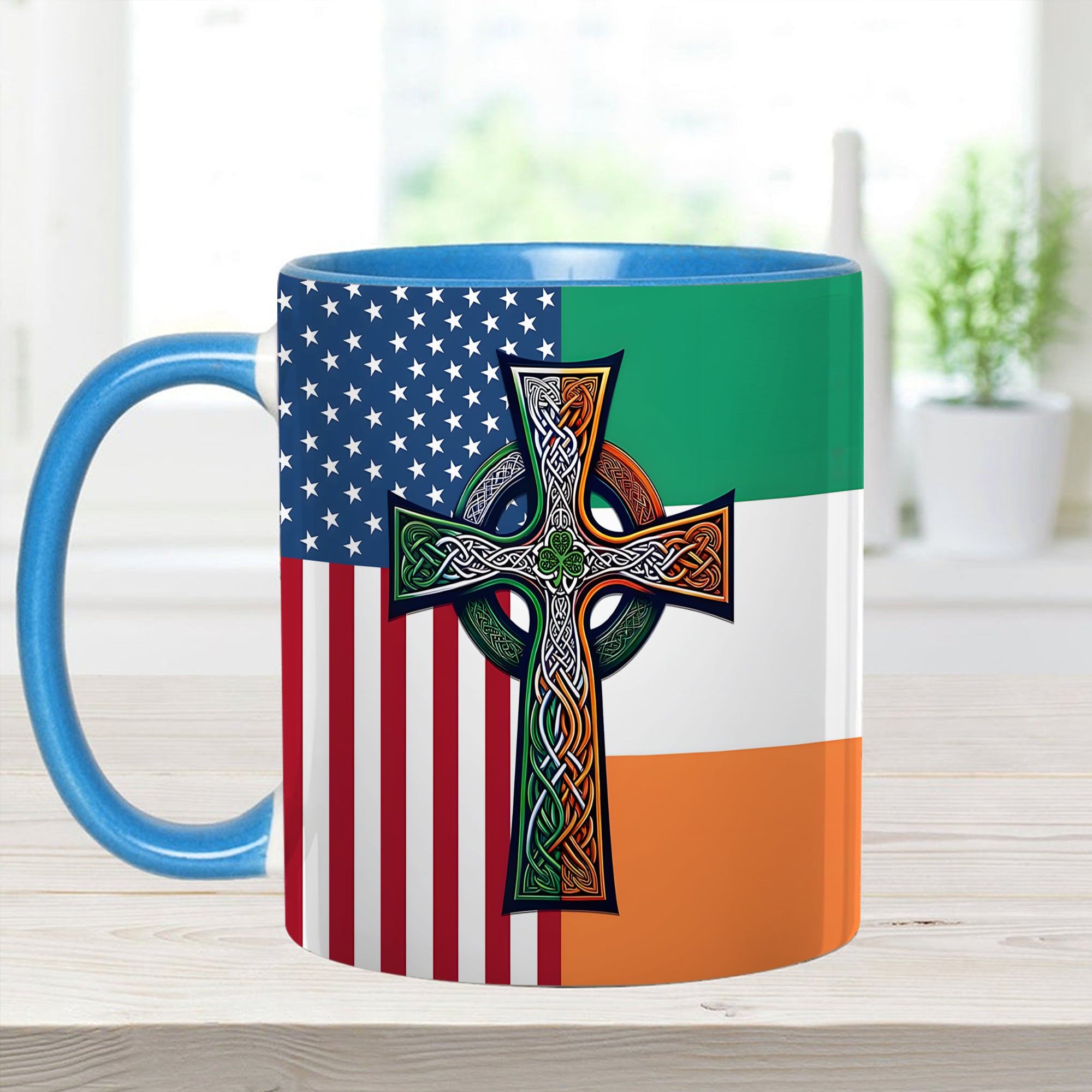 American Celtic Cross Accent Mug Irish Unique Gift For Dad - Image 3