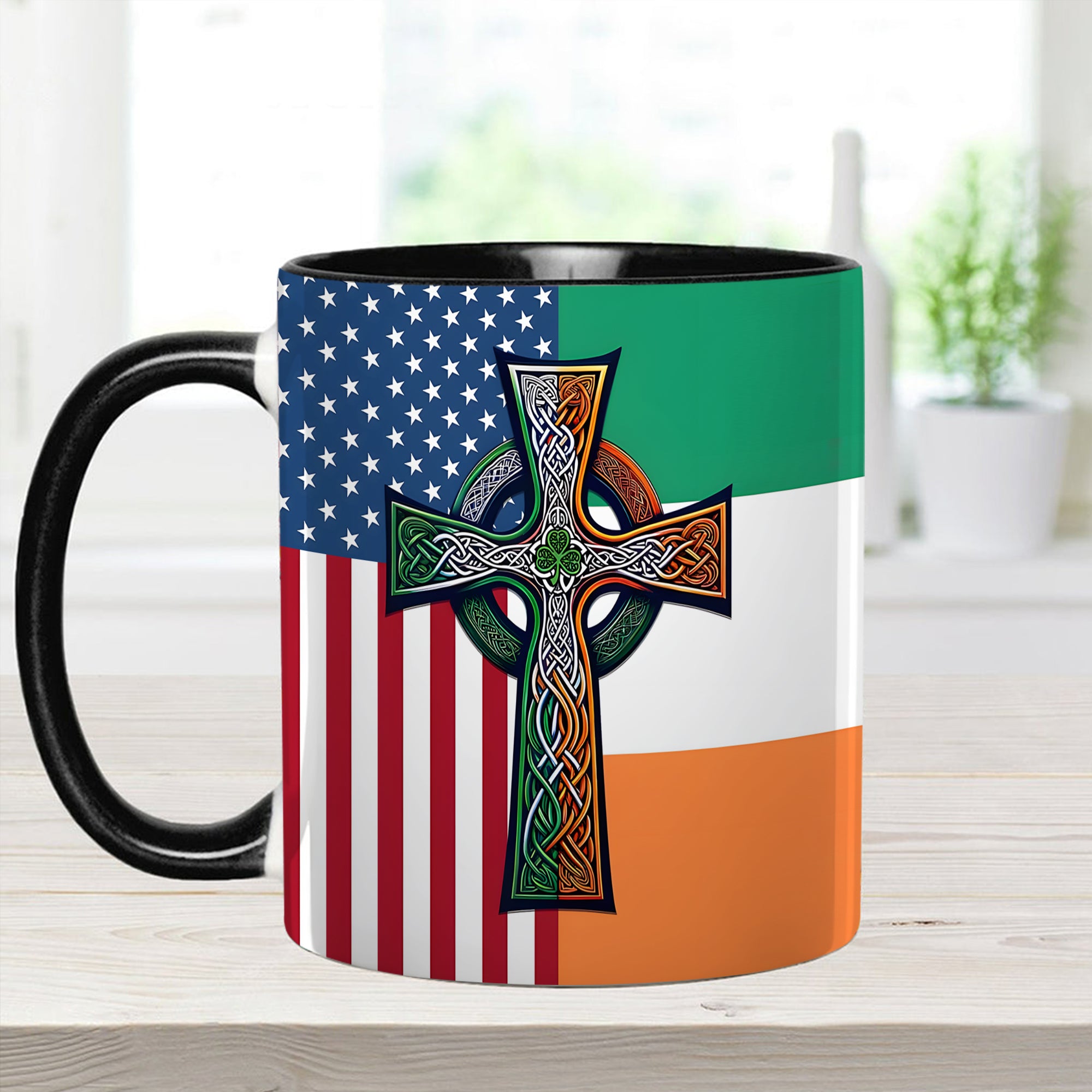 American Celtic Cross Accent Mug Irish Unique Gift For Dad - Image 7