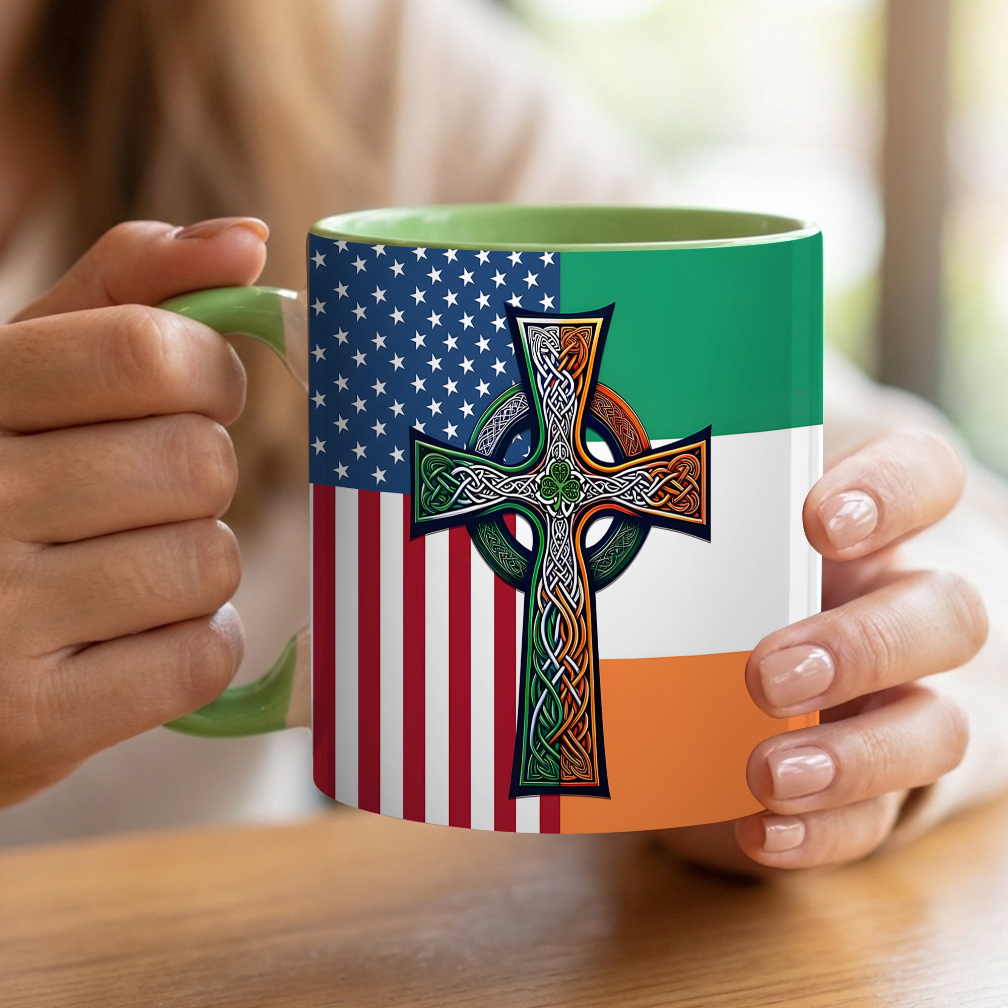 American Celtic Cross Accent Mug Irish Unique Gift For Dad - Image 16