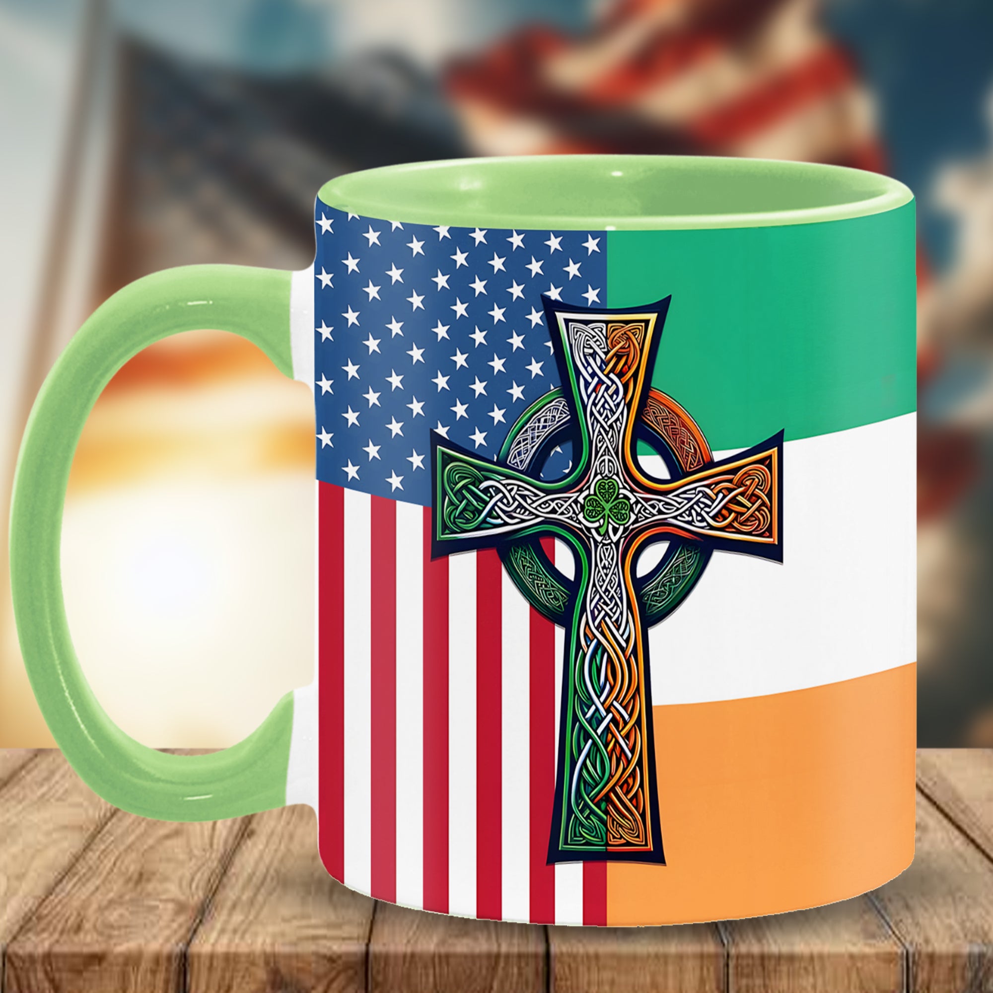 American Celtic Cross Accent Mug Irish Unique Gift For Dad