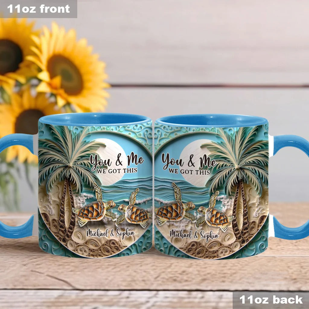 Beach Scene Turle Couple, Personalized Accent Mug Unique Gift For Father's Day - Image 3