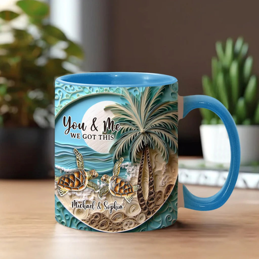Beach Scene Turle Couple, Personalized Accent Mug Unique Gift For Father's Day - Image 2