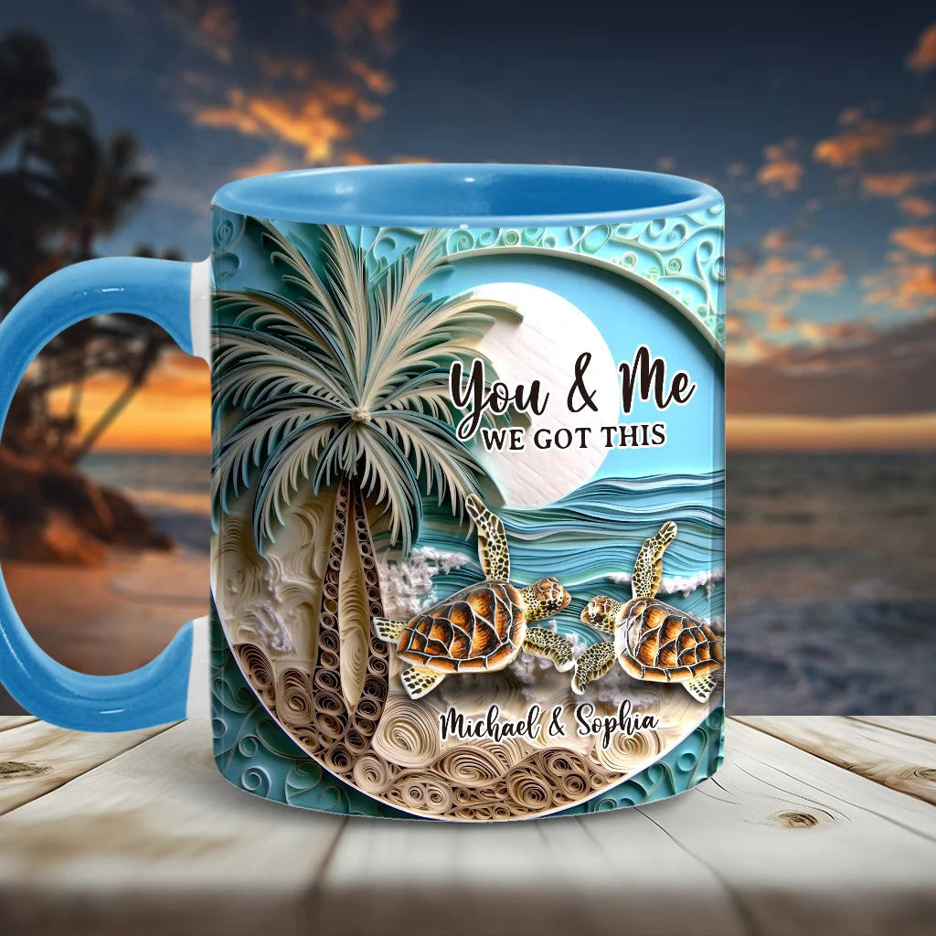 Beach Scene Turle Couple, Personalized Accent Mug Unique Gift For Father's Day