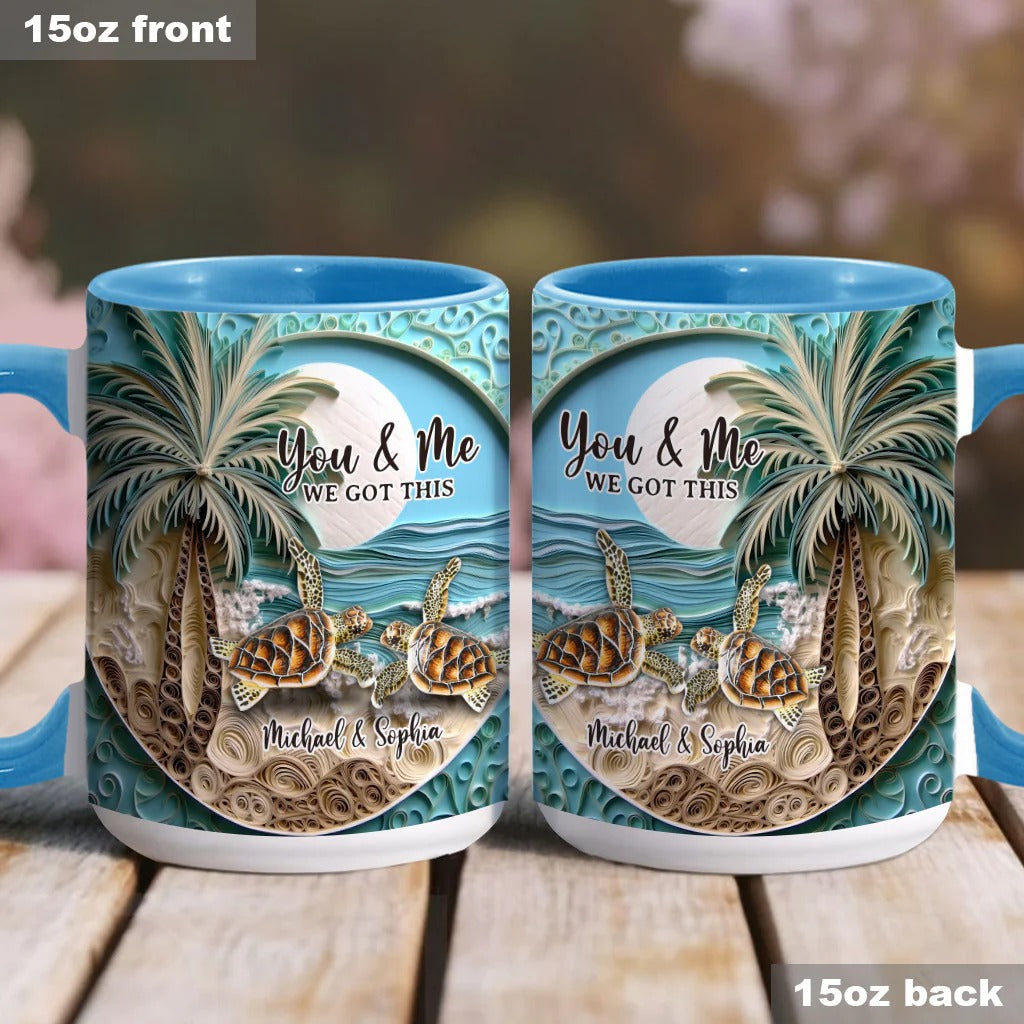Beach Scene Turle Couple, Personalized Accent Mug Unique Gift For Father's Day - Image 4
