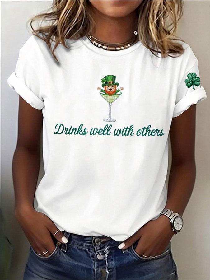 Funny Leprechaun Drink Well With Others T Shirt St Patrick'S Day Shirt n Irish Festival Gift - Image 2