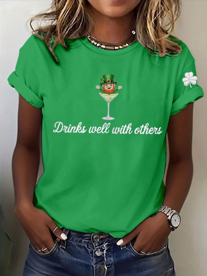 Funny Leprechaun Drink Well With Others T Shirt St Patrick'S Day Shirt n Irish Festival Gift