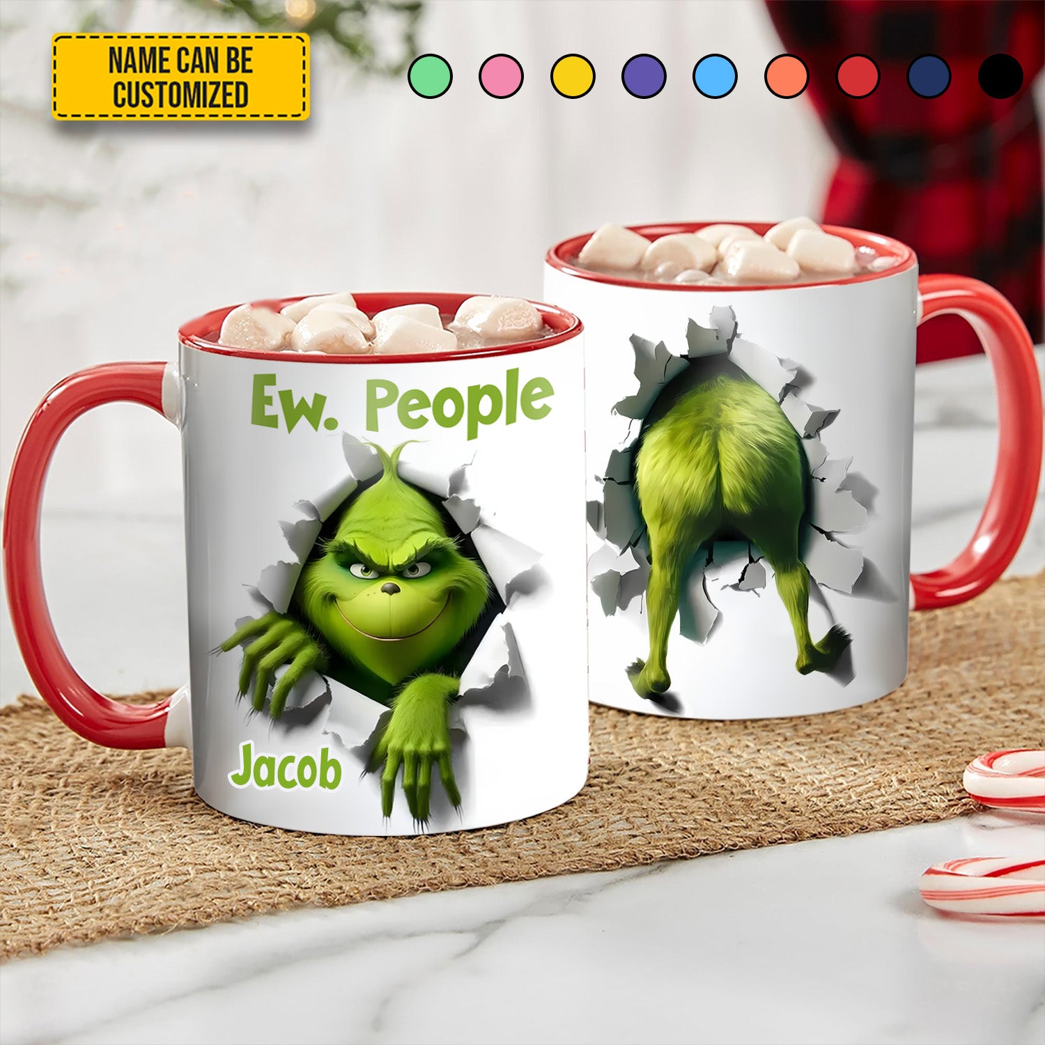 Funny Personalized Green Monster Accent Mug Ew. Christmas People Christmas Gift Ideas For Him - Image 2