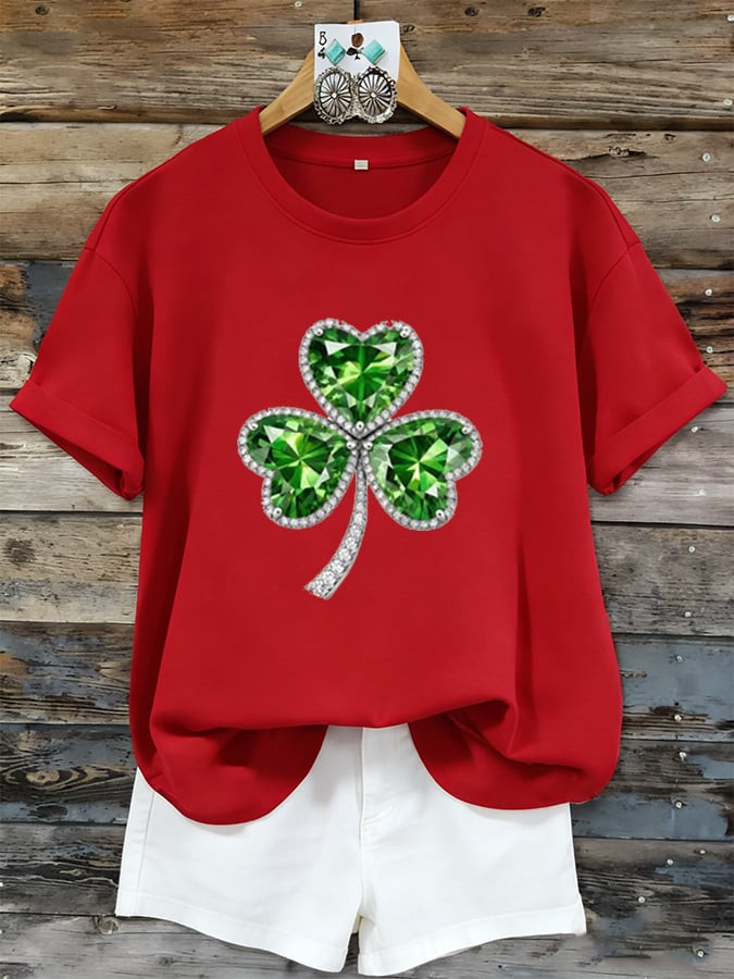 Green Sparkle Shamrock T Shirt St Patrick's Day Clover Shirt Green Clover Irish Tee Gift - Image 2