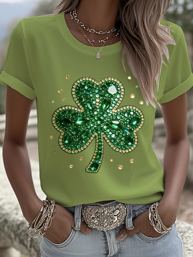 Green Sparkle Shamrock T Shirt St Patrick's Day Clover Shirt Lucky Irish Shirt Gift Ideas - Image 2