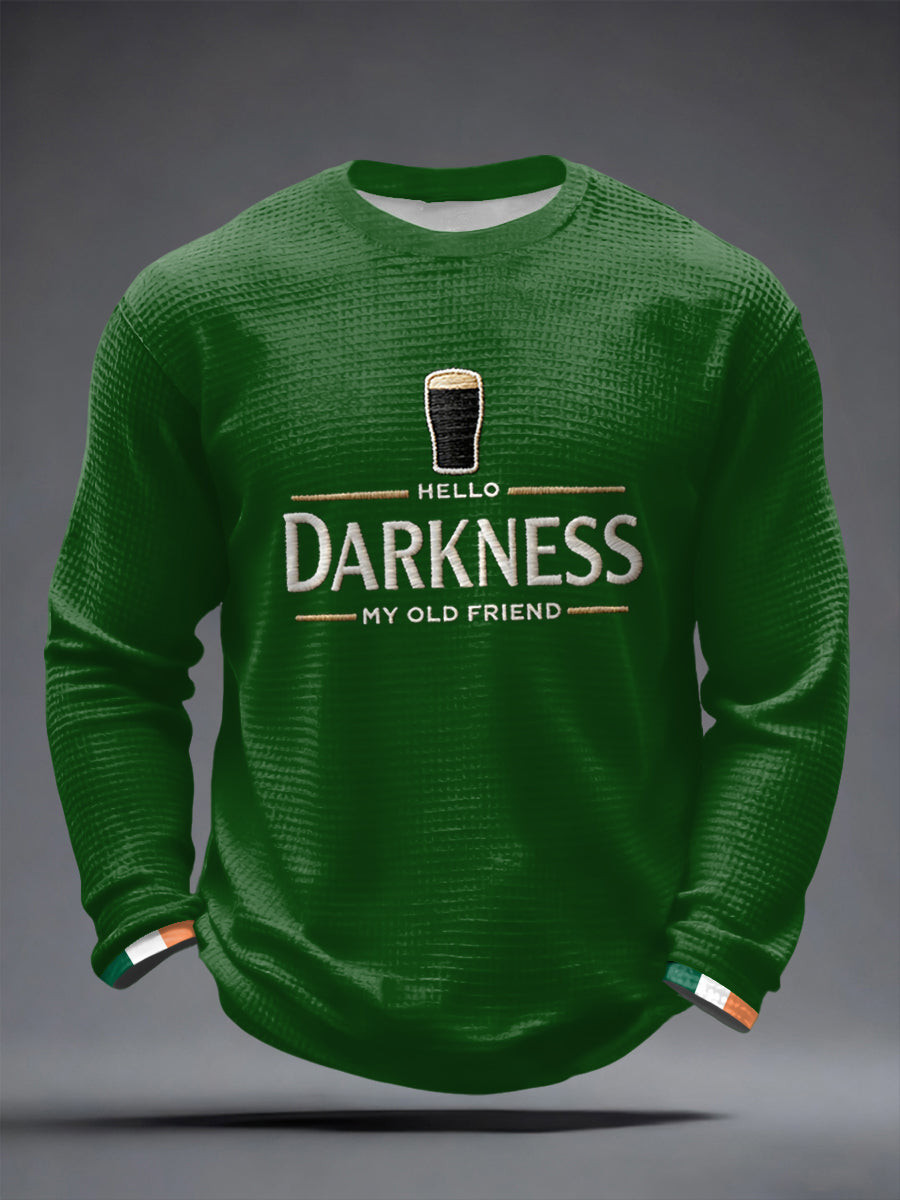 Hello Darkness My Old Friend Waffle Long Sleeve T-Shirt St Patricks Day Shirts For Adults - Image 2