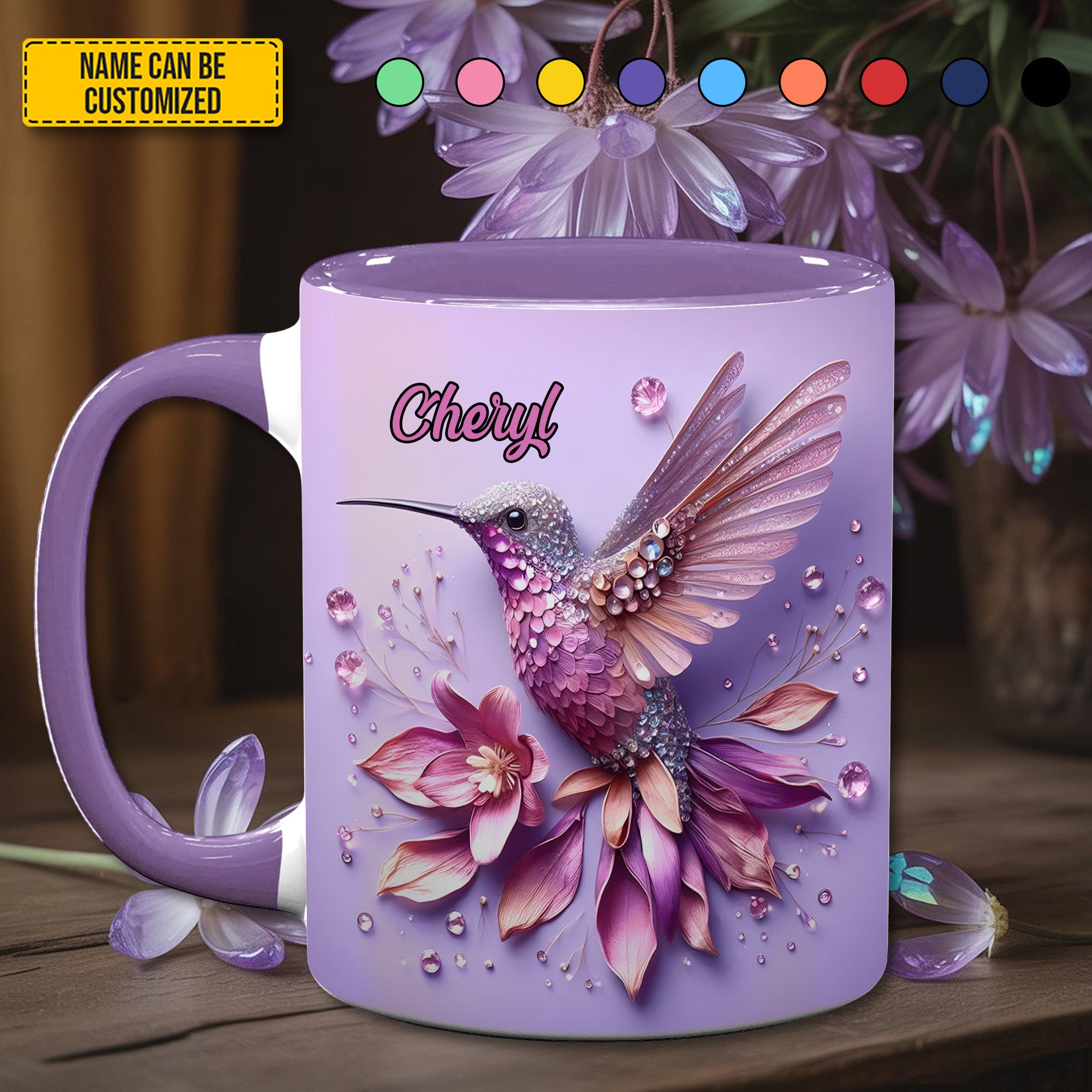 Hummingbird Accent Mug, Personalized Accent Mug Hummingbird Gifts For Women - Image 2