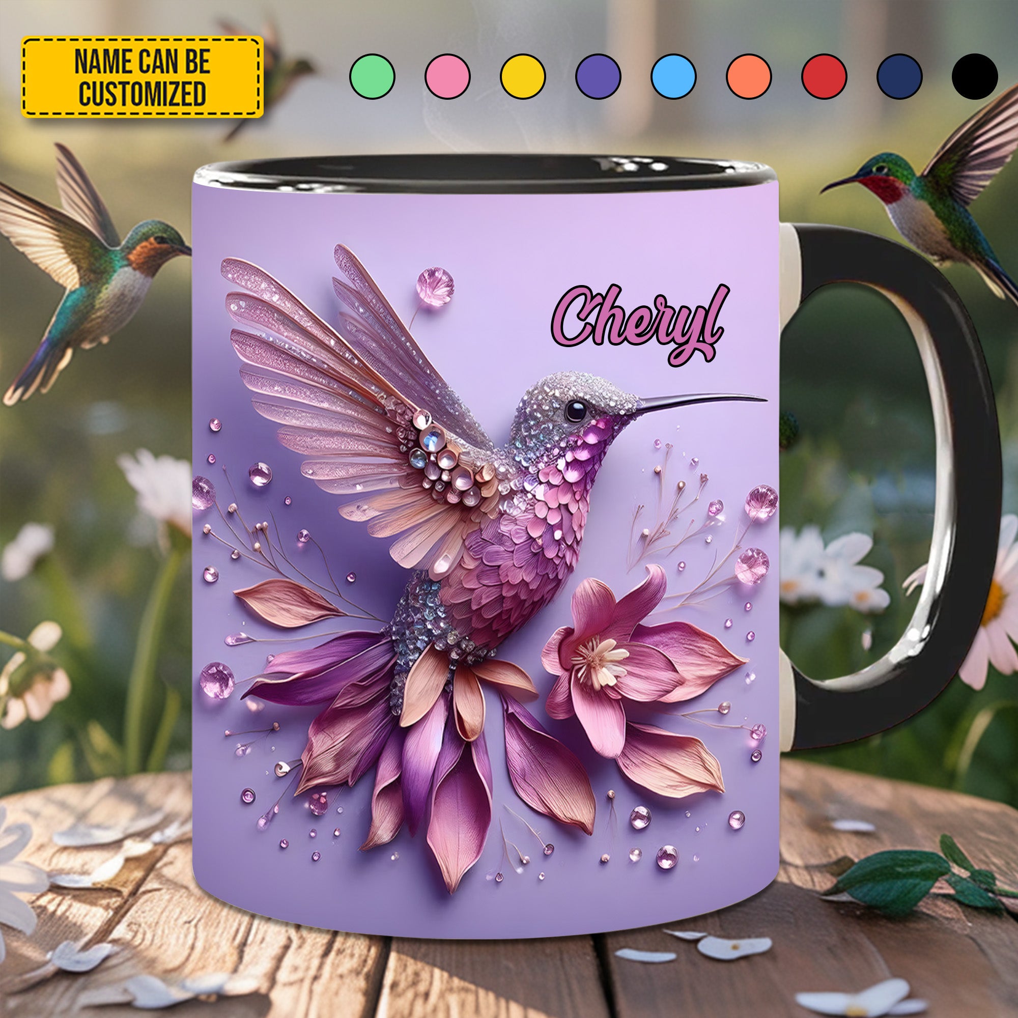 Hummingbird Accent Mug, Personalized Accent Mug Hummingbird Gifts For Women - Image 3