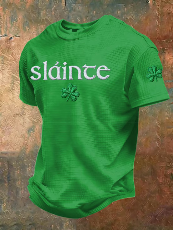 Irish Saint Patrick's Day Shamrock Waffle T-Shirt Mens St Patricks Shirt Gifts For Son - Image 2