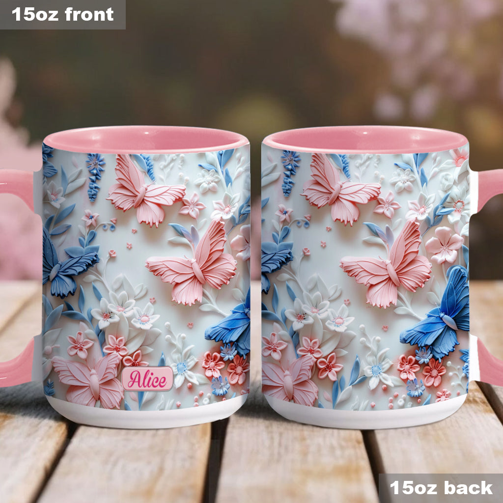 Personalize Blue & Pink Butterflies Accent Mug Butterfly Gifts Mother's Day - Image 3