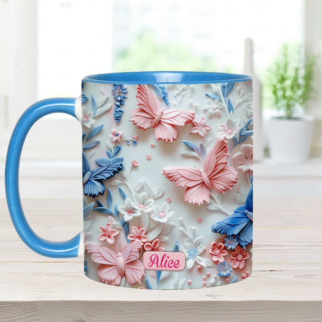 Personalize Blue & Pink Butterflies Accent Mug Butterfly Gifts Mother's Day - Image 10