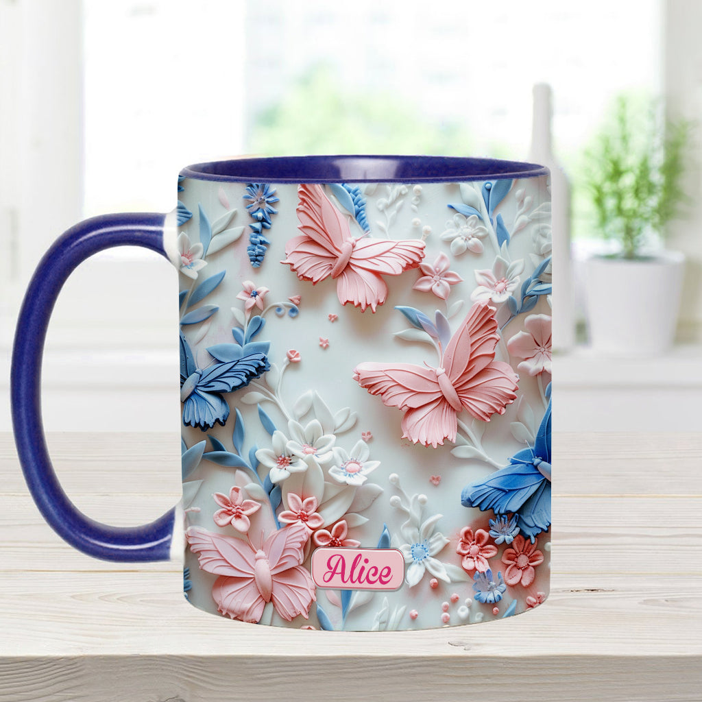 Personalize Blue & Pink Butterflies Accent Mug Butterfly Gifts Mother's Day - Image 4