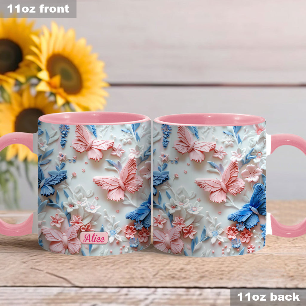 Personalize Blue & Pink Butterflies Accent Mug Butterfly Gifts Mother's Day - Image 2