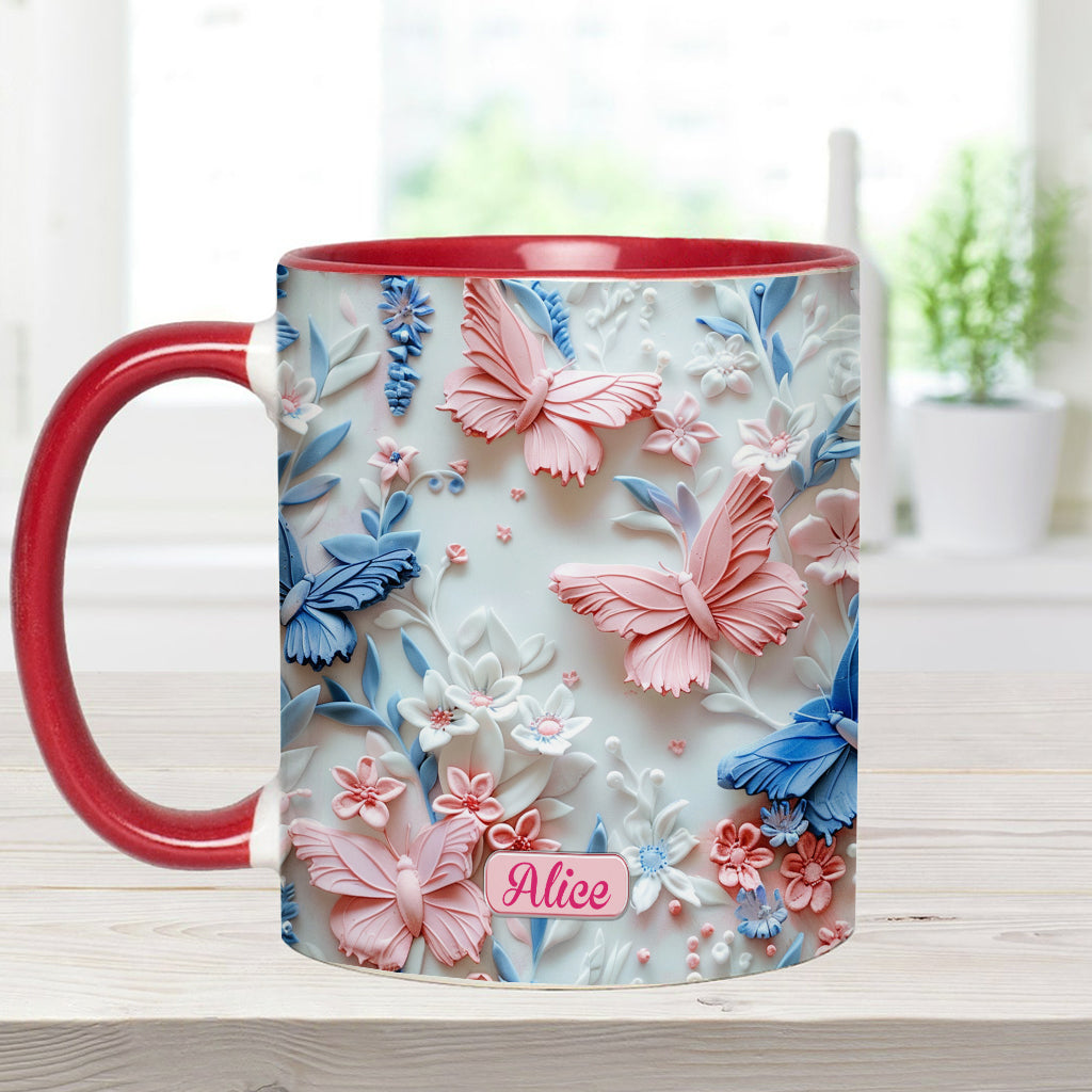 Personalize Blue & Pink Butterflies Accent Mug Butterfly Gifts Mother's Day - Image 5
