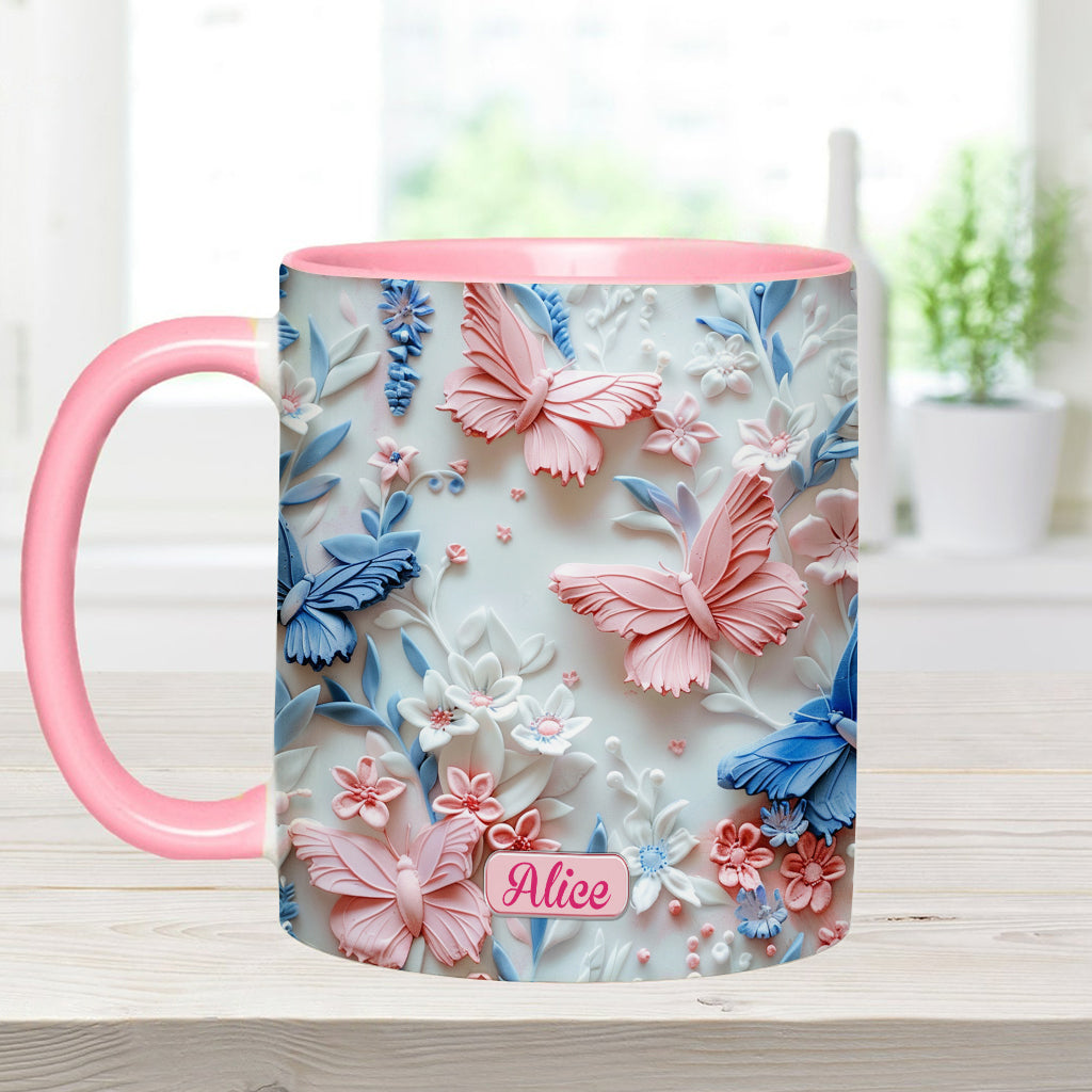 Personalize Blue & Pink Butterflies Accent Mug Butterfly Gifts Mother's Day - Image 11