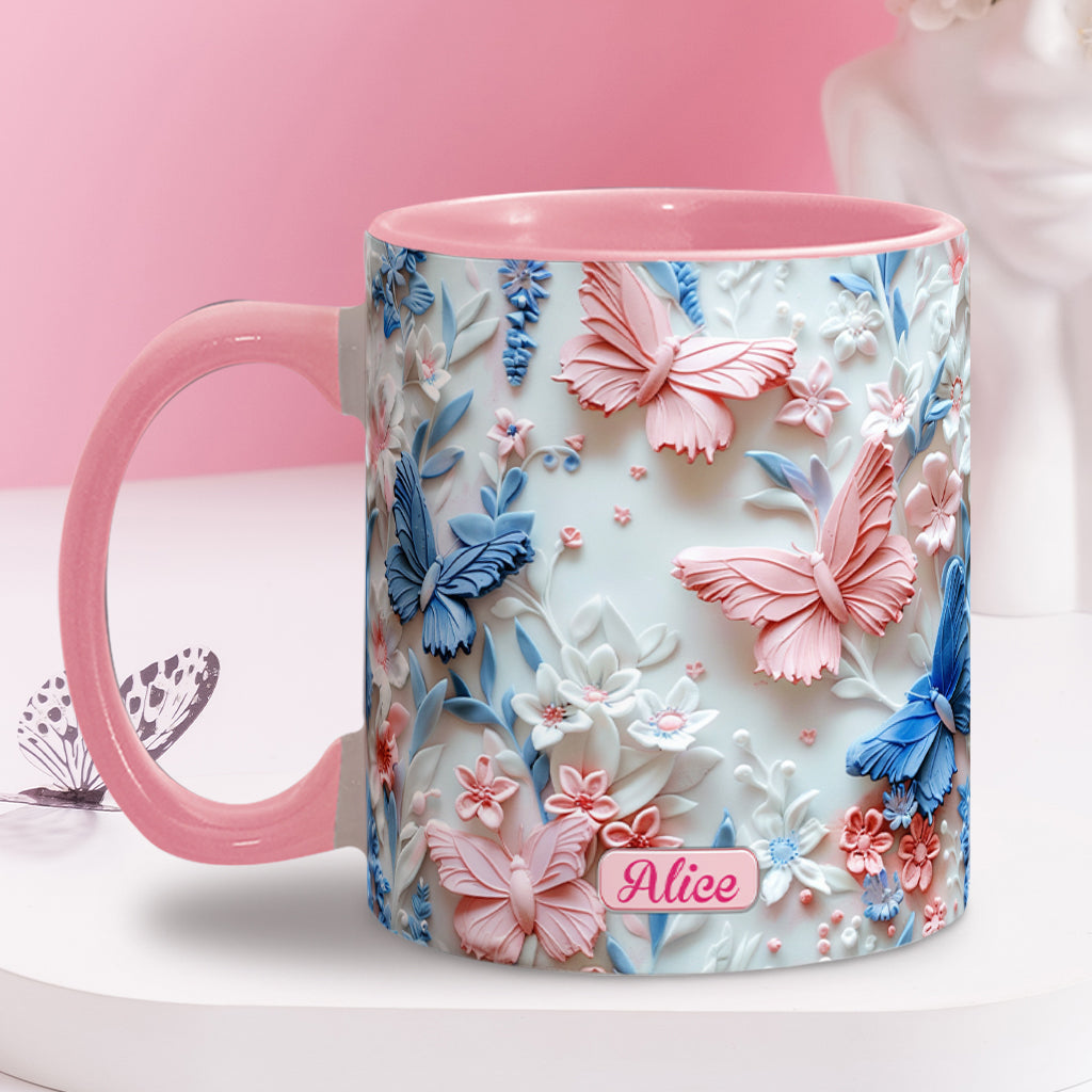 Personalize Blue & Pink Butterflies Accent Mug Butterfly Gifts Mother's Day - Image 6