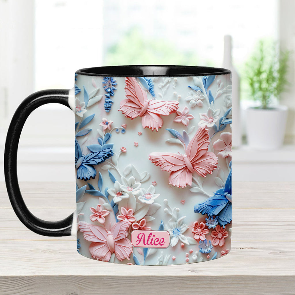 Personalize Blue & Pink Butterflies Accent Mug Butterfly Gifts Mother's Day - Image 8