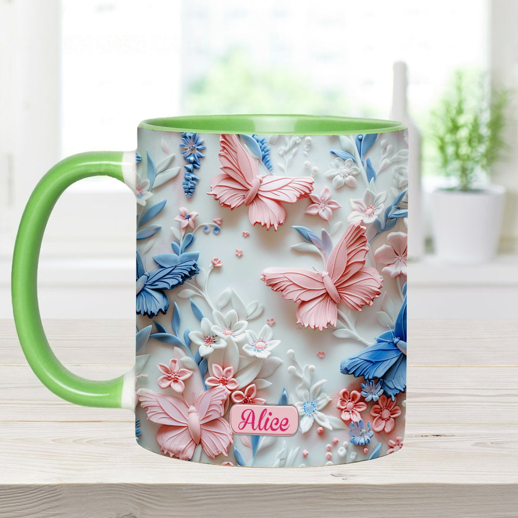 Personalize Blue & Pink Butterflies Accent Mug Butterfly Gifts Mother's Day - Image 9