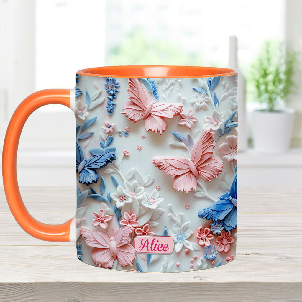 Personalize Blue & Pink Butterflies Accent Mug Butterfly Gifts Mother's Day - Image 7