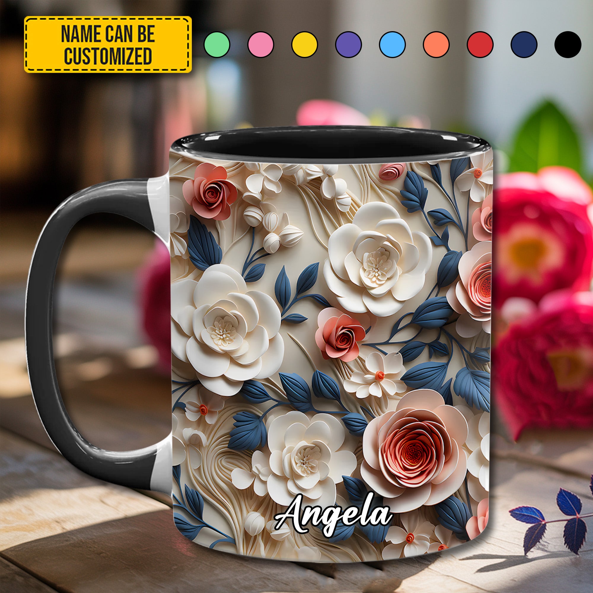 Personalized Accent Mug Beautiful Flowers Cute Gift For Flowers Lovers - Image 3