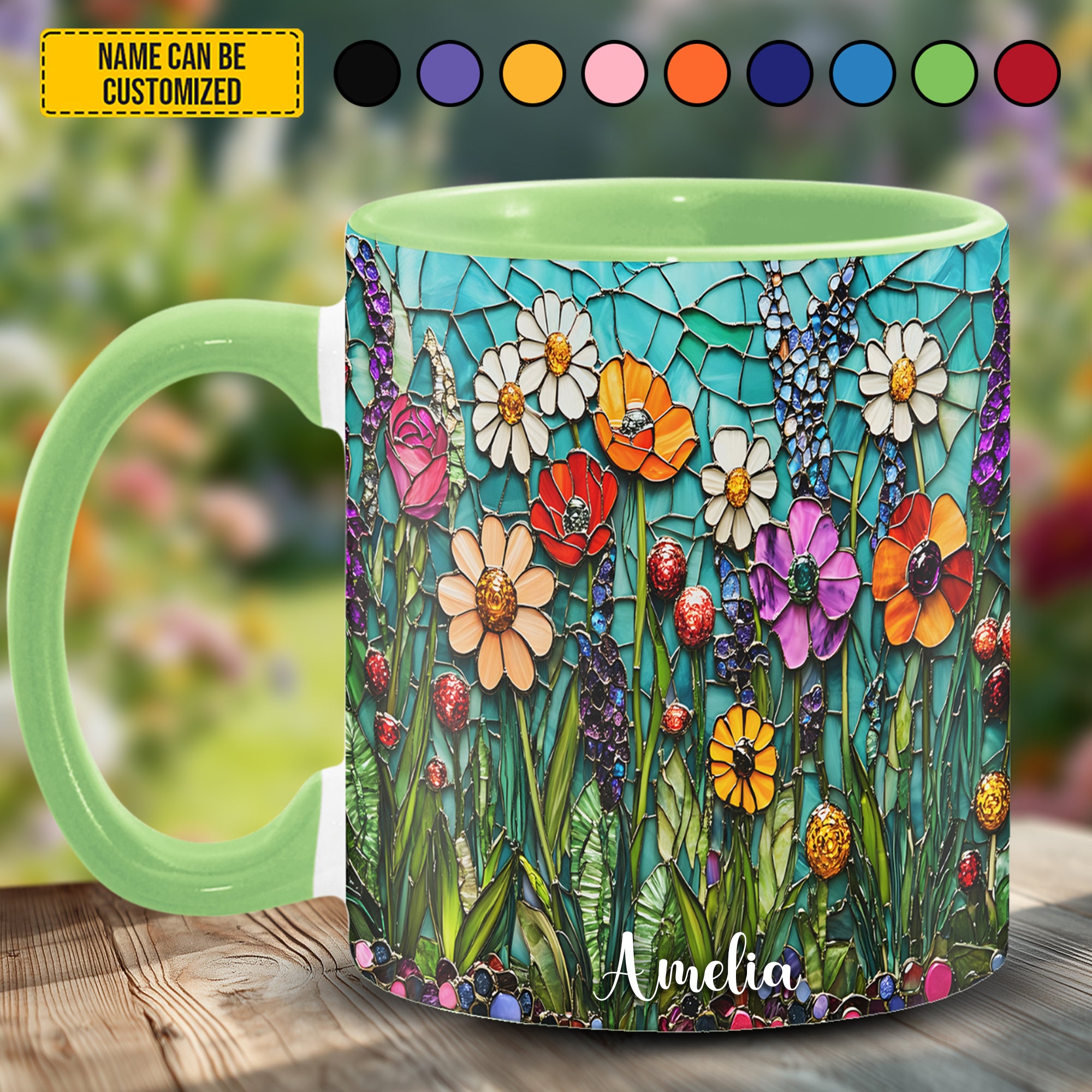 Personalized Accent Mug Beautiful Stained Glass Wildflower Gift For Floral Enthusiasts - Image 4