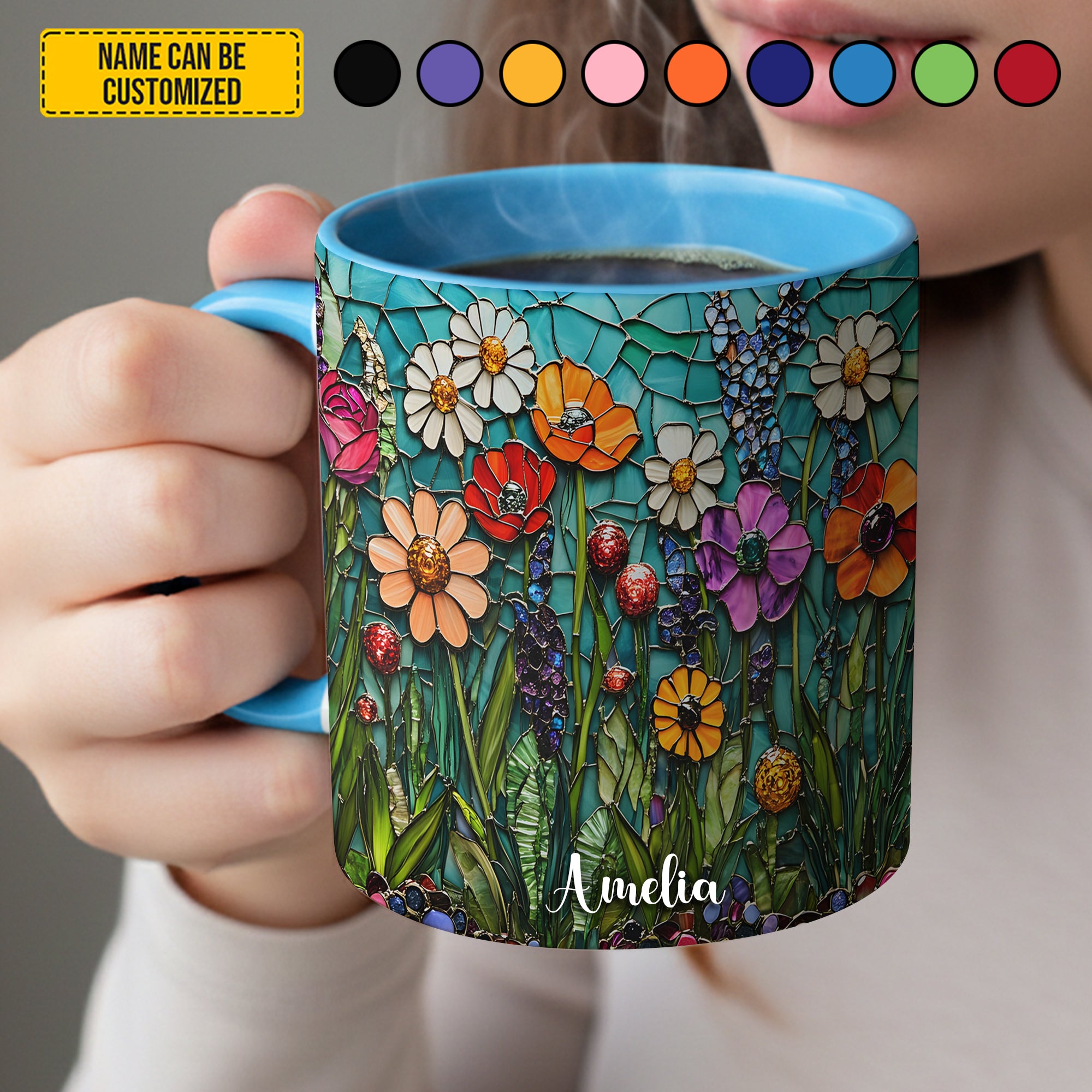 Personalized Accent Mug Beautiful Stained Glass Wildflower Gift For Floral Enthusiasts - Image 5