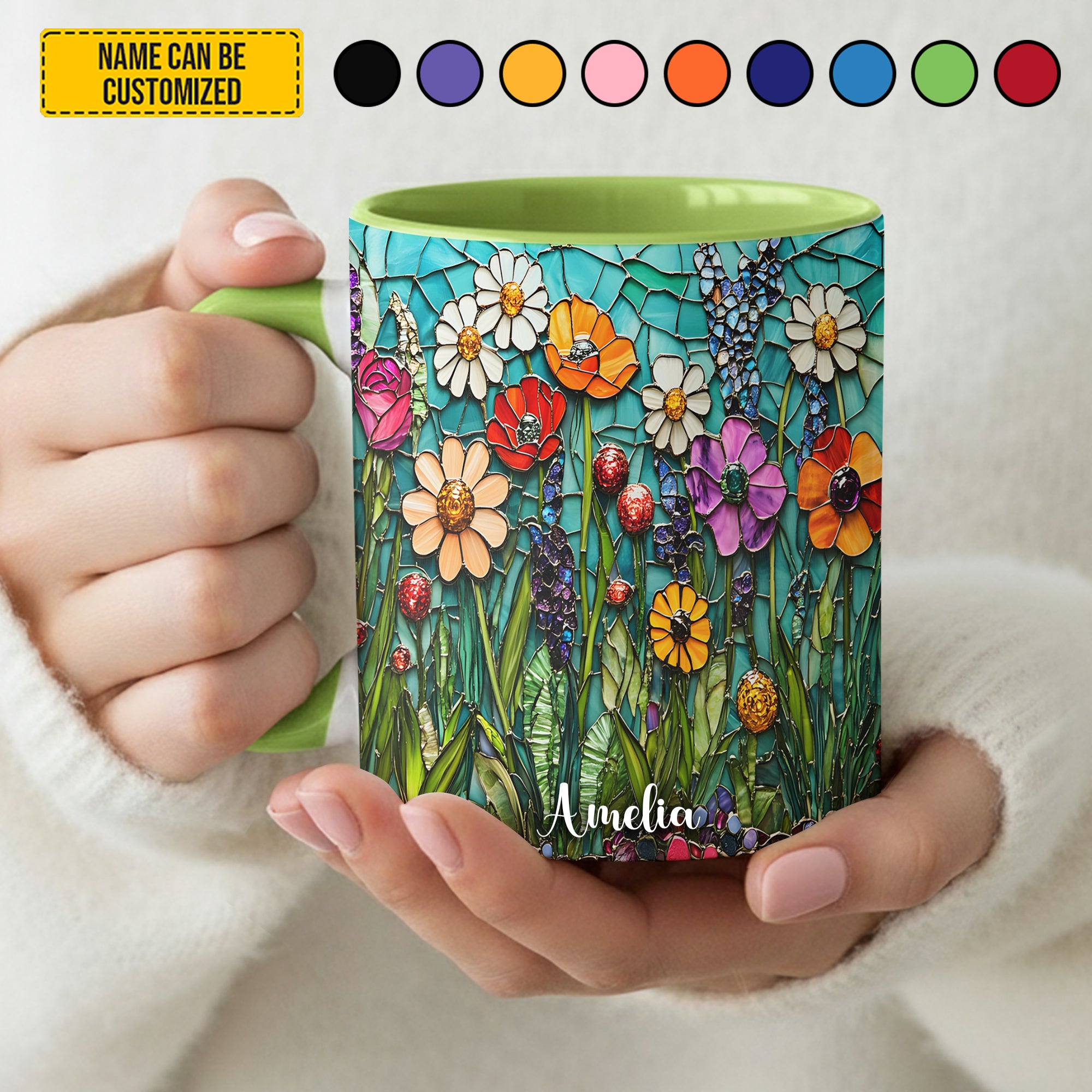 Personalized Accent Mug Beautiful Stained Glass Wildflower Gift For Floral Enthusiasts - Image 3