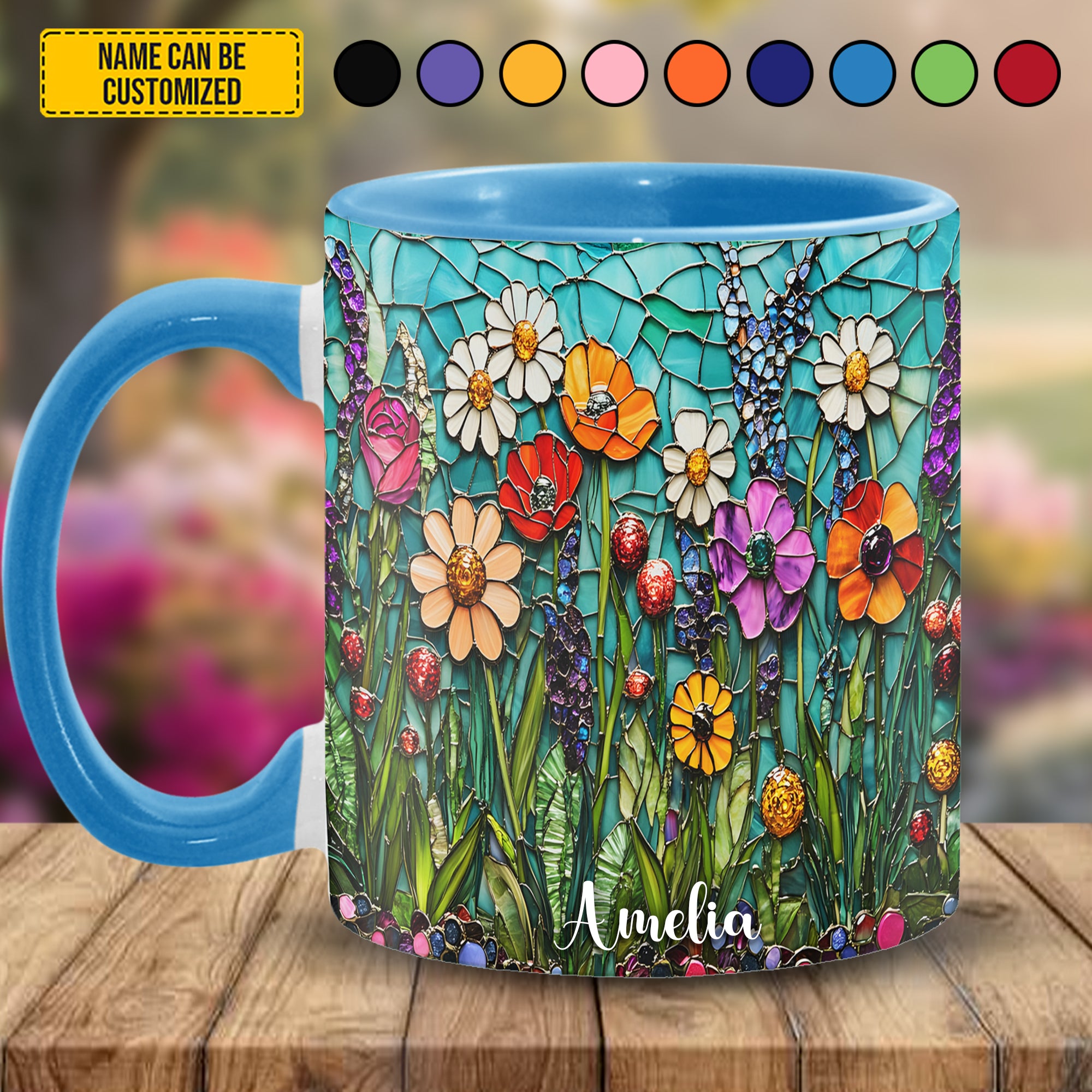 Personalized Accent Mug Beautiful Stained Glass Wildflower Gift For Floral Enthusiasts - Image 2