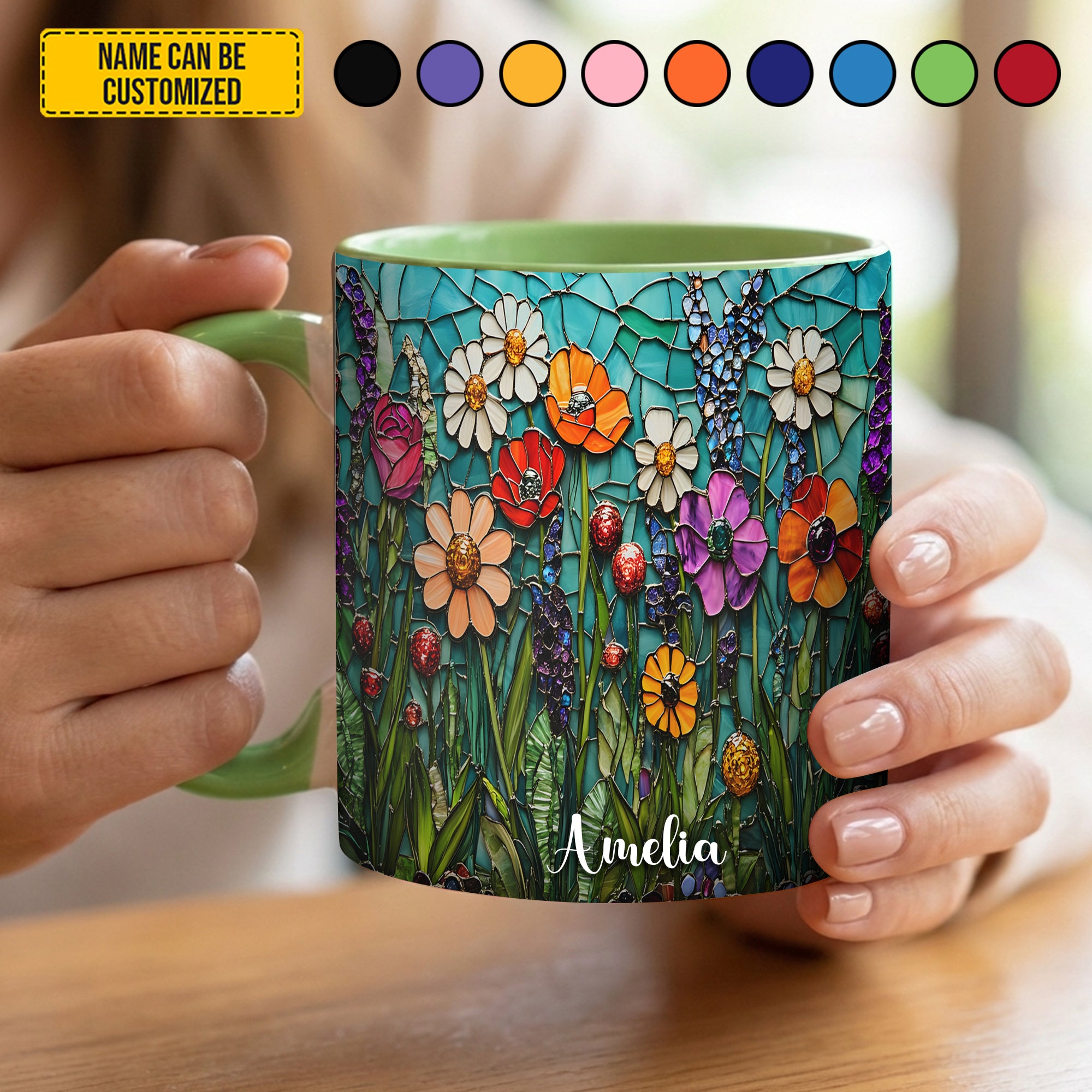 Personalized Accent Mug Beautiful Stained Glass Wildflower Gift For Floral Enthusiasts - Image 6