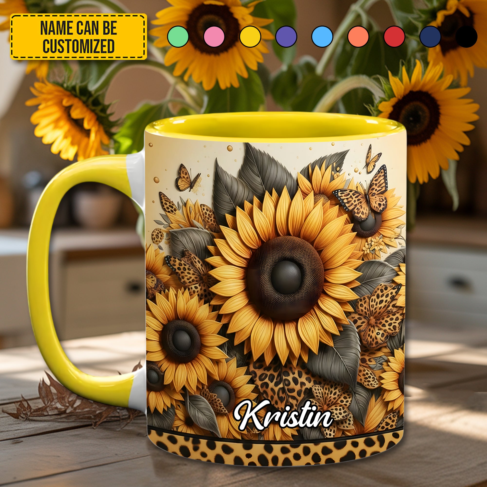 Personalized Accent Mug Beautiful Sunflower Sunflower Gifts For Friends - Image 2