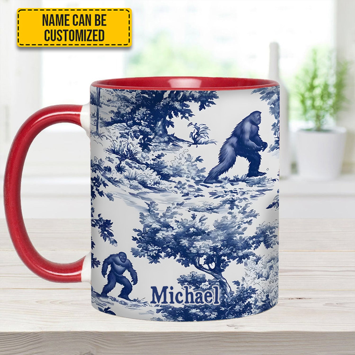 Personalized Accent Mug Bigfoot Sasquatch Print Forest Toile Funny Bigfoot Gifts For Him - Image 8