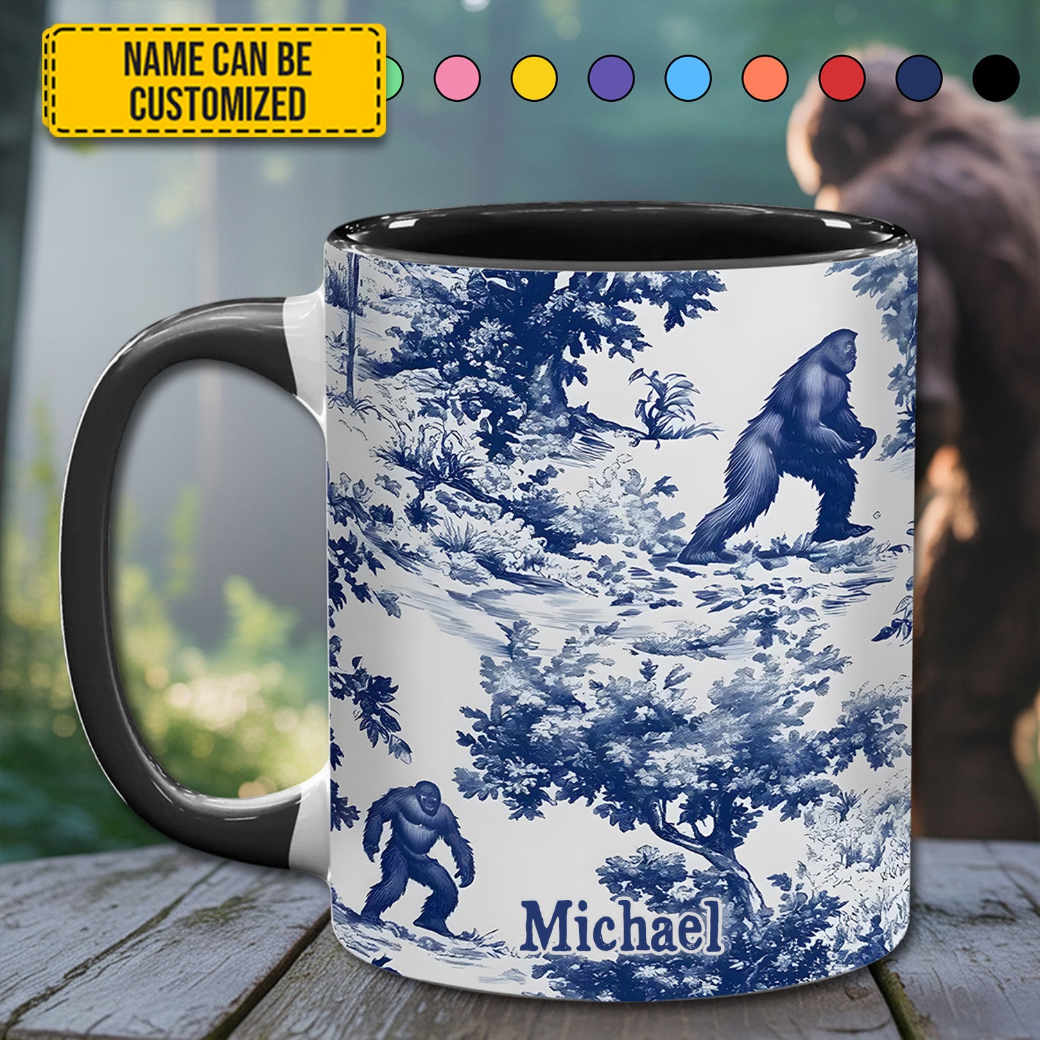 Personalized Accent Mug Bigfoot Sasquatch Print Forest Toile Funny Bigfoot Gifts For Him - Image 12