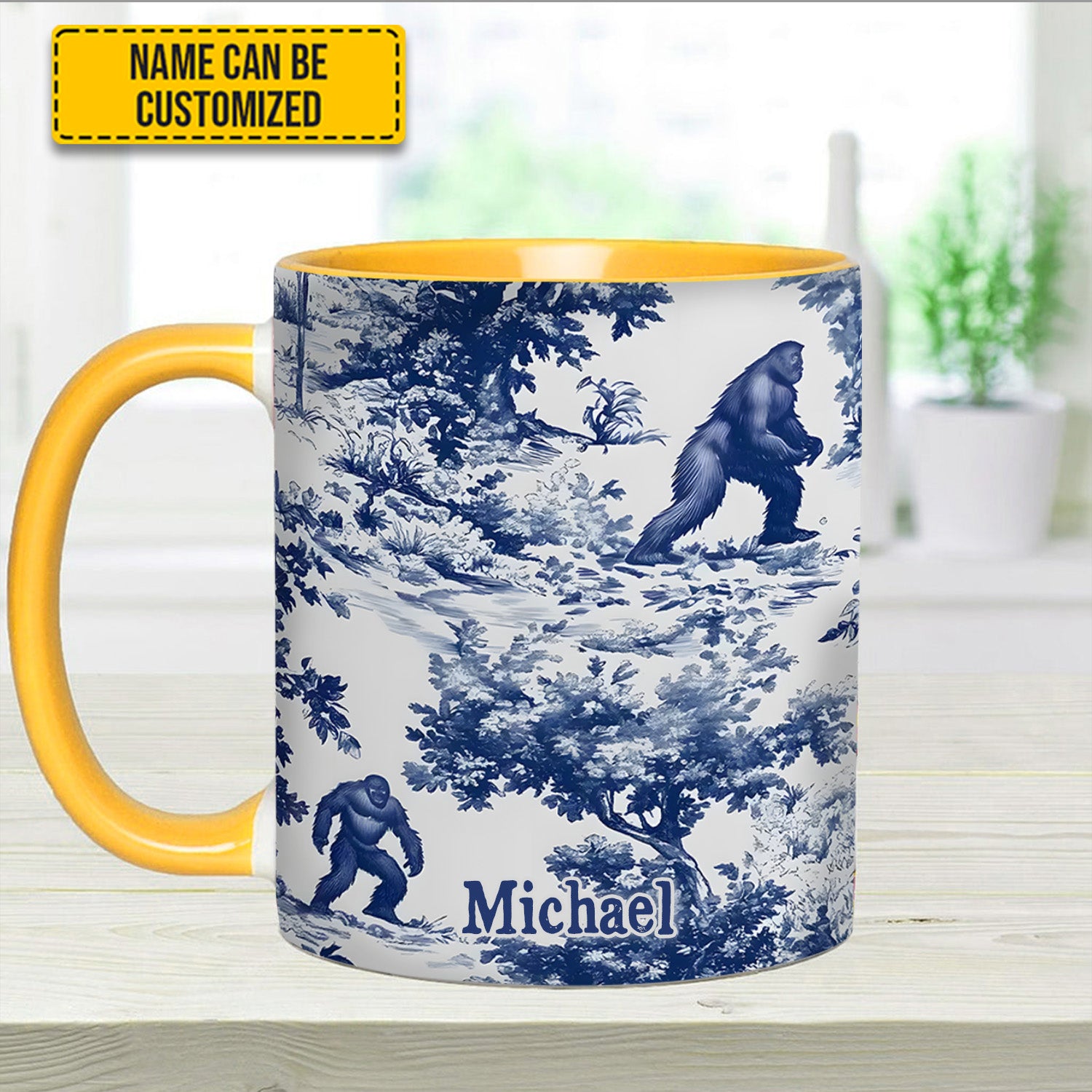 Personalized Accent Mug Bigfoot Sasquatch Print Forest Toile Funny Bigfoot Gifts For Him - Image 6
