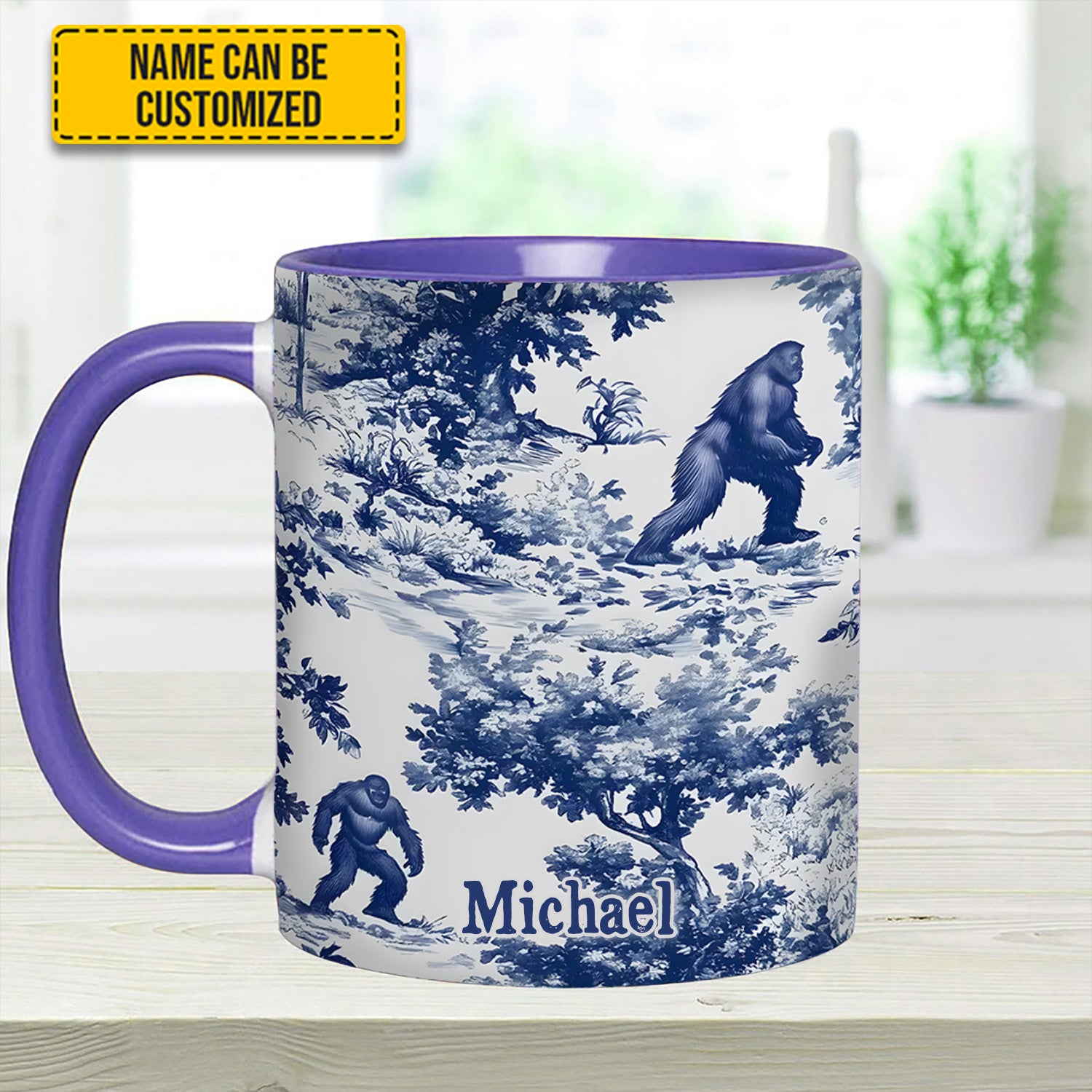 Personalized Accent Mug Bigfoot Sasquatch Print Forest Toile Funny Bigfoot Gifts For Him - Image 5