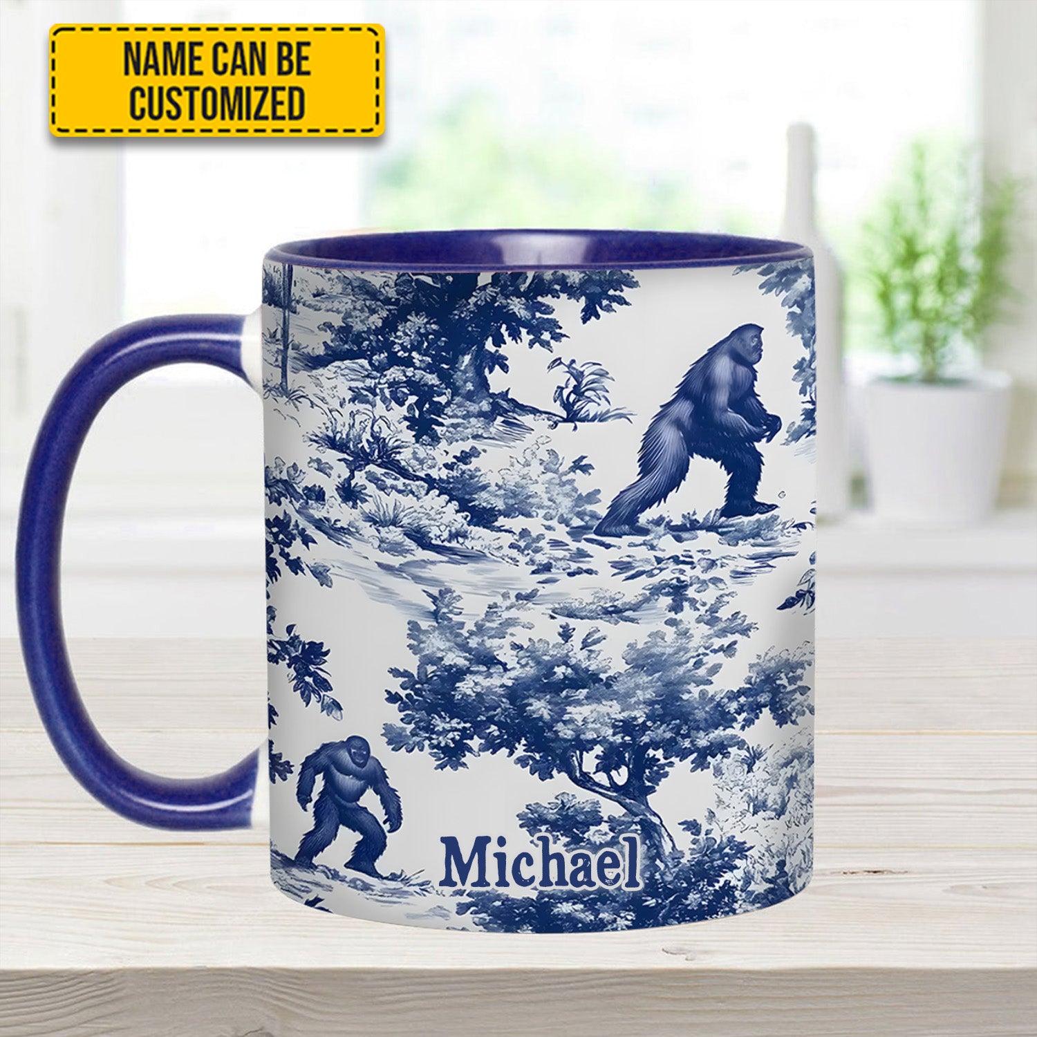 Personalized Accent Mug Bigfoot Sasquatch Print Forest Toile Funny Bigfoot Gifts For Him - Image 9